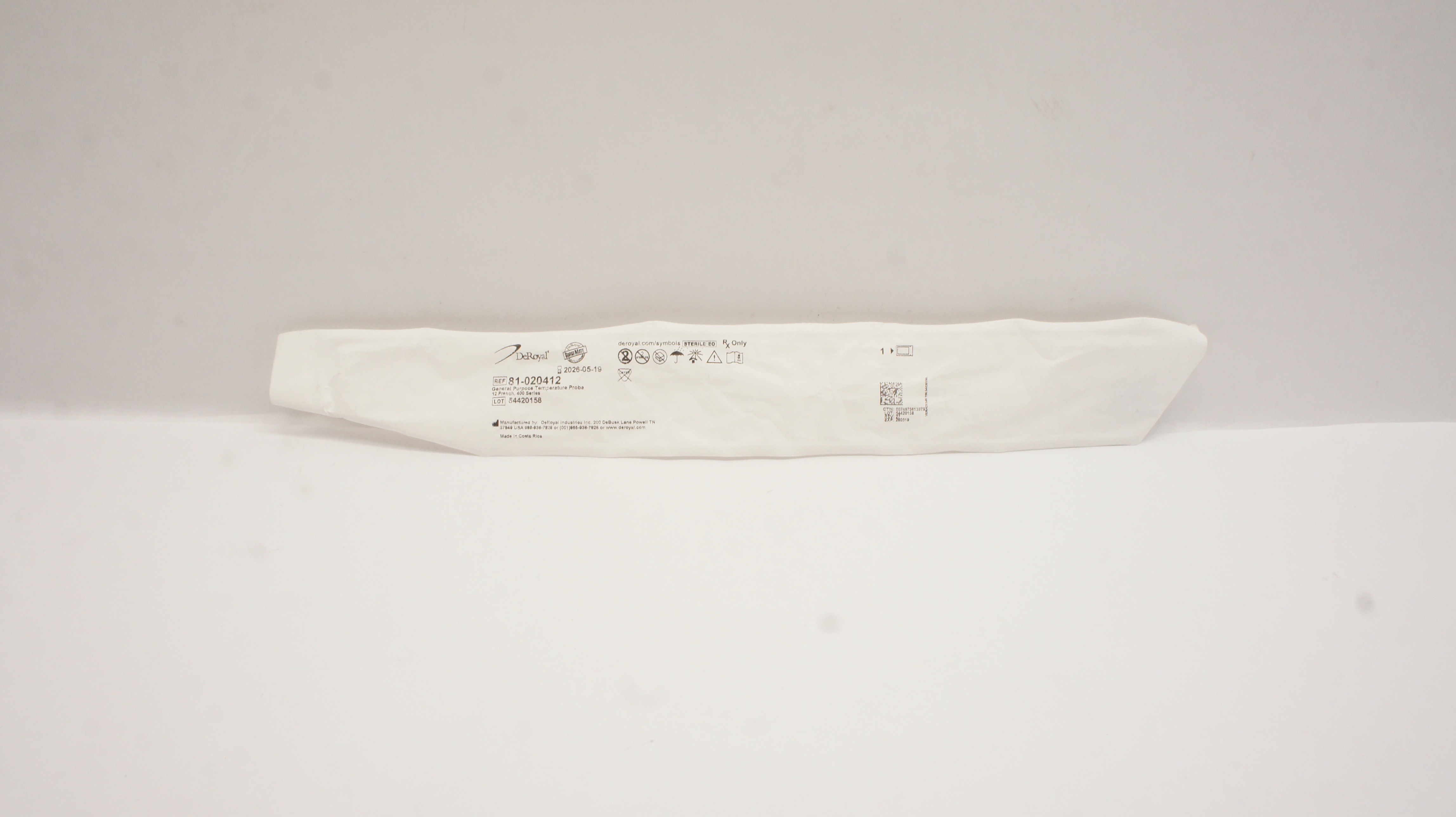 DeRoyal 81-020412 General Purpose Temperature Probe 12 Fr., 400 Series