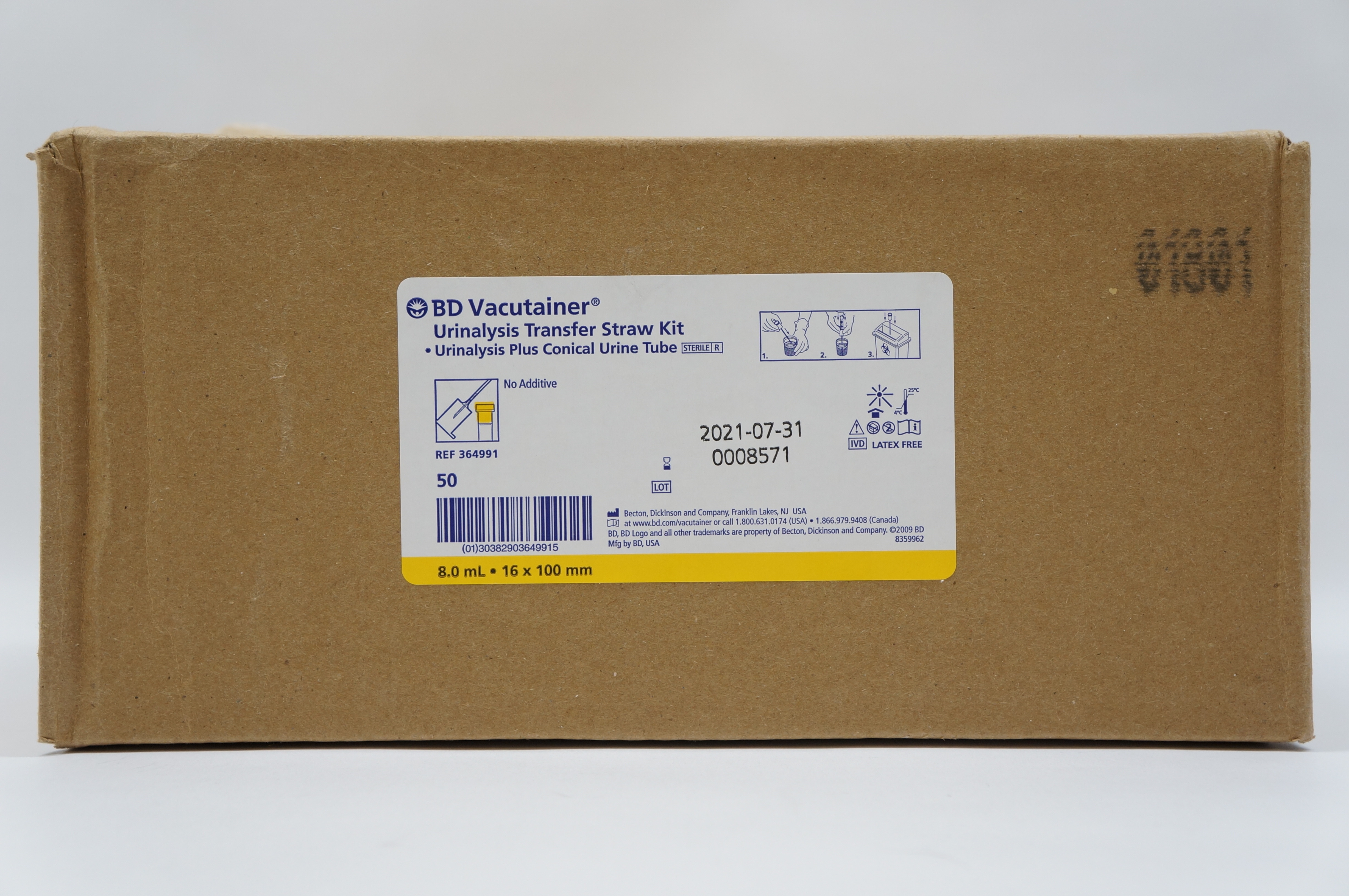 BD 364991 Vacutainer Urinalysis Transfer Straw Kit 8.0mL 16 x 100mm - Case of 50