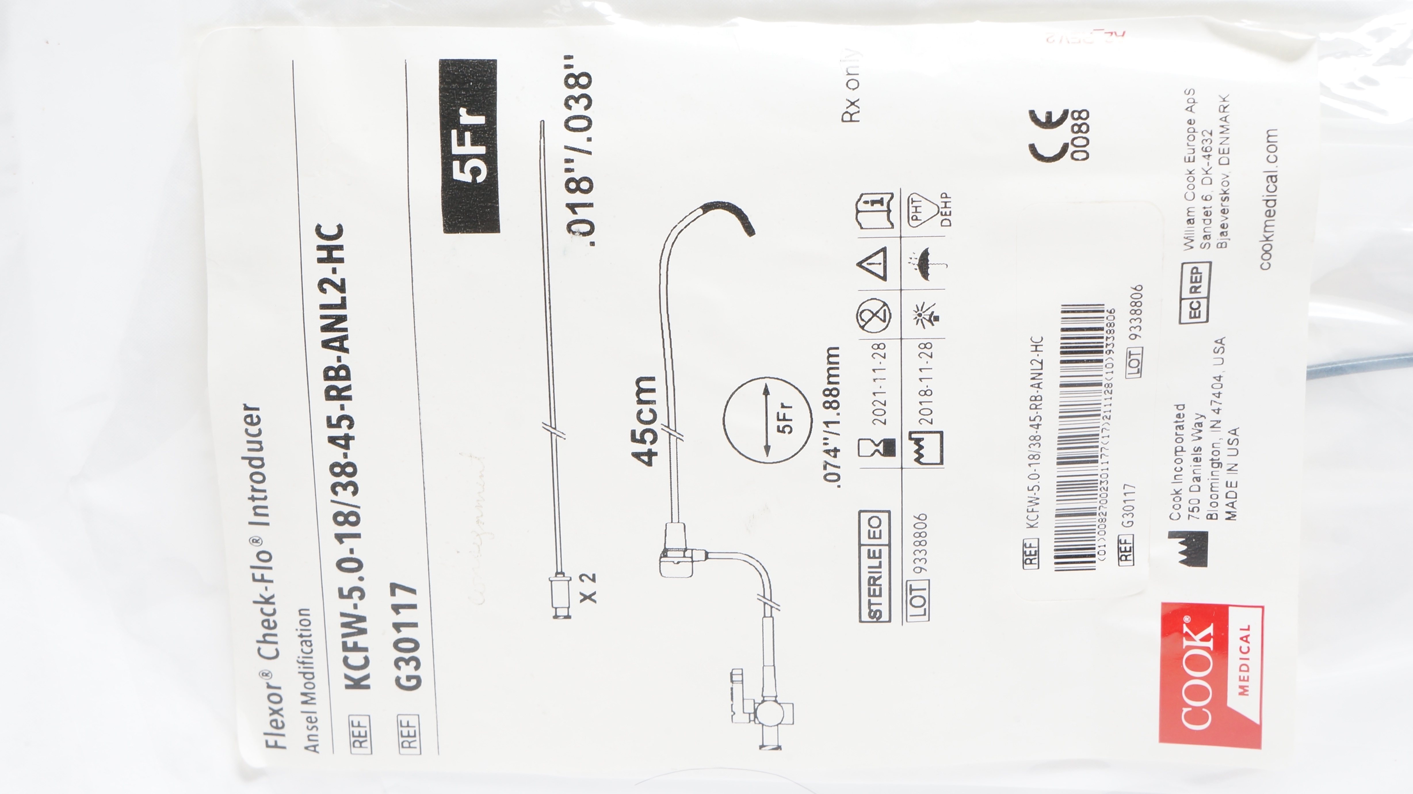 Cook Medical G30117 Flexor Check-Flo Introducer Ansel Modification 5Fr x 45cm(x)