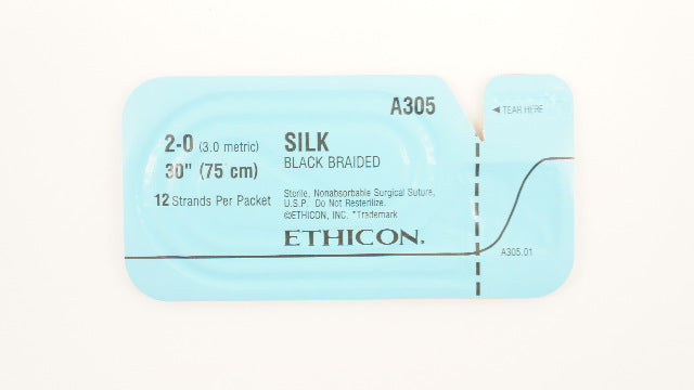 Ethicon A305 2-0 Silk Black Braided Surgical Stre, 30inch