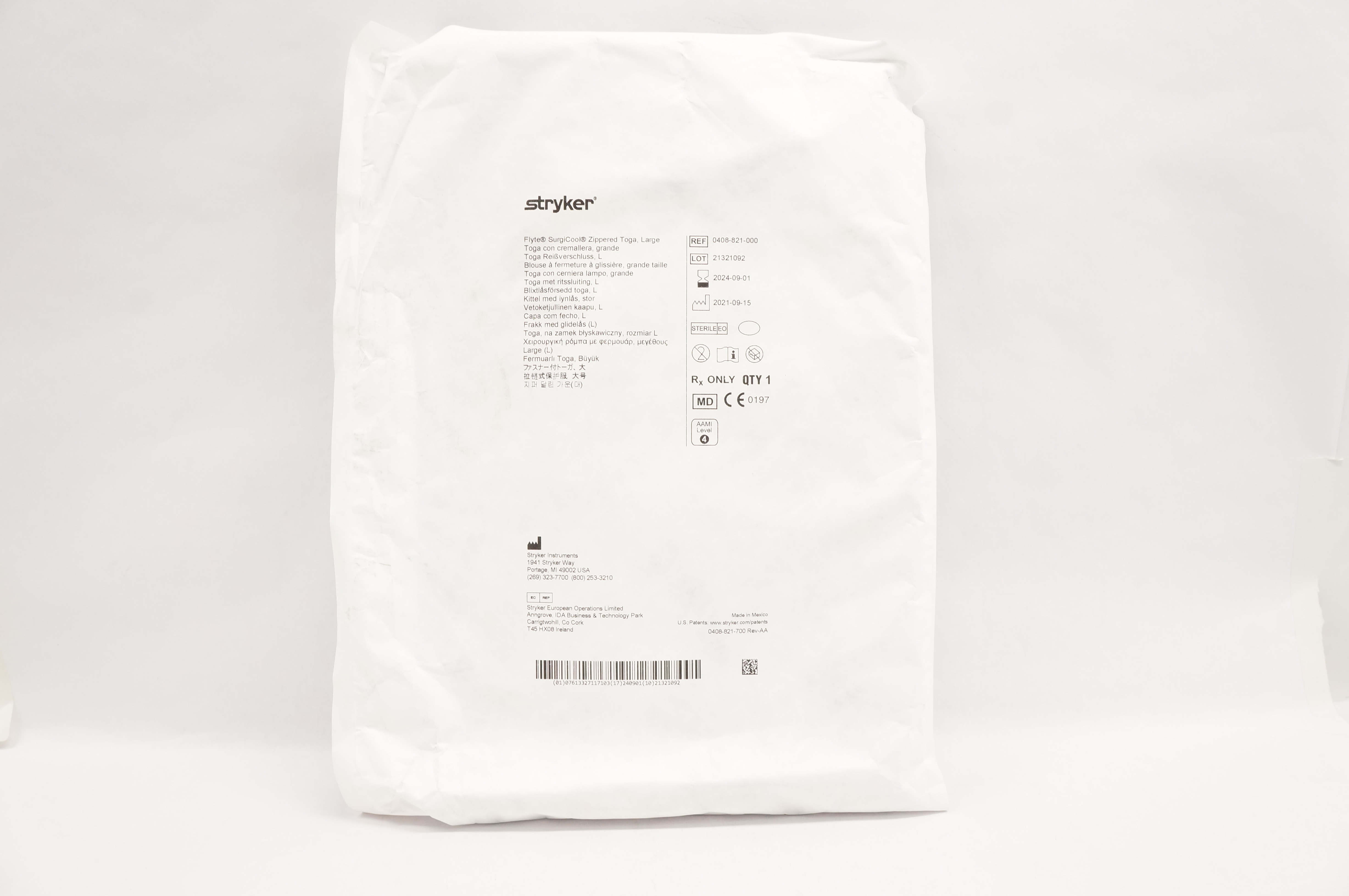 Stryker 0408-821-000 Flyte SurgiCool Zippered Toga Large