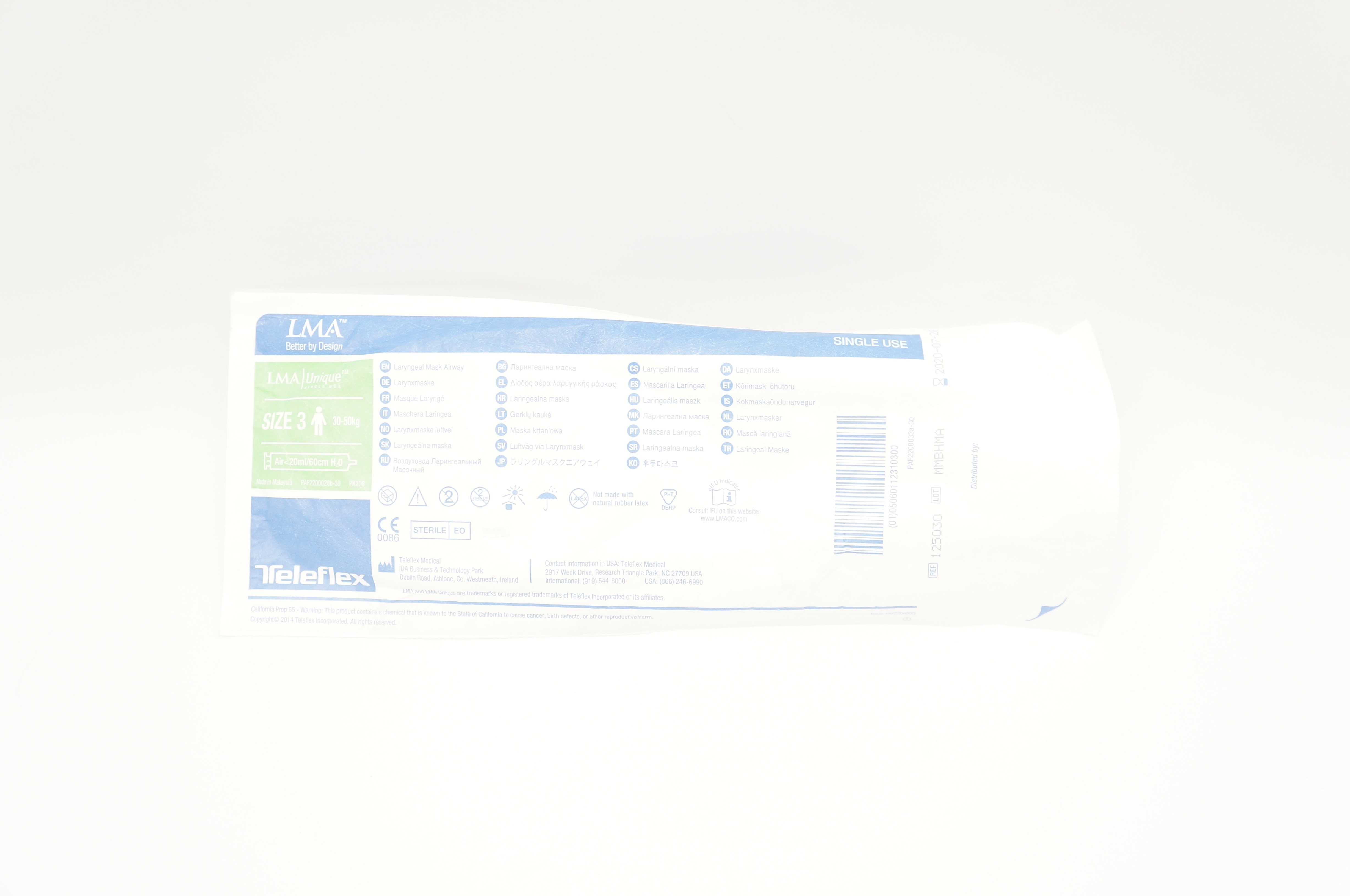 Teleflex 125030 LMA Laryngeal Mask Airway, Size 3, 30-50kg (x)