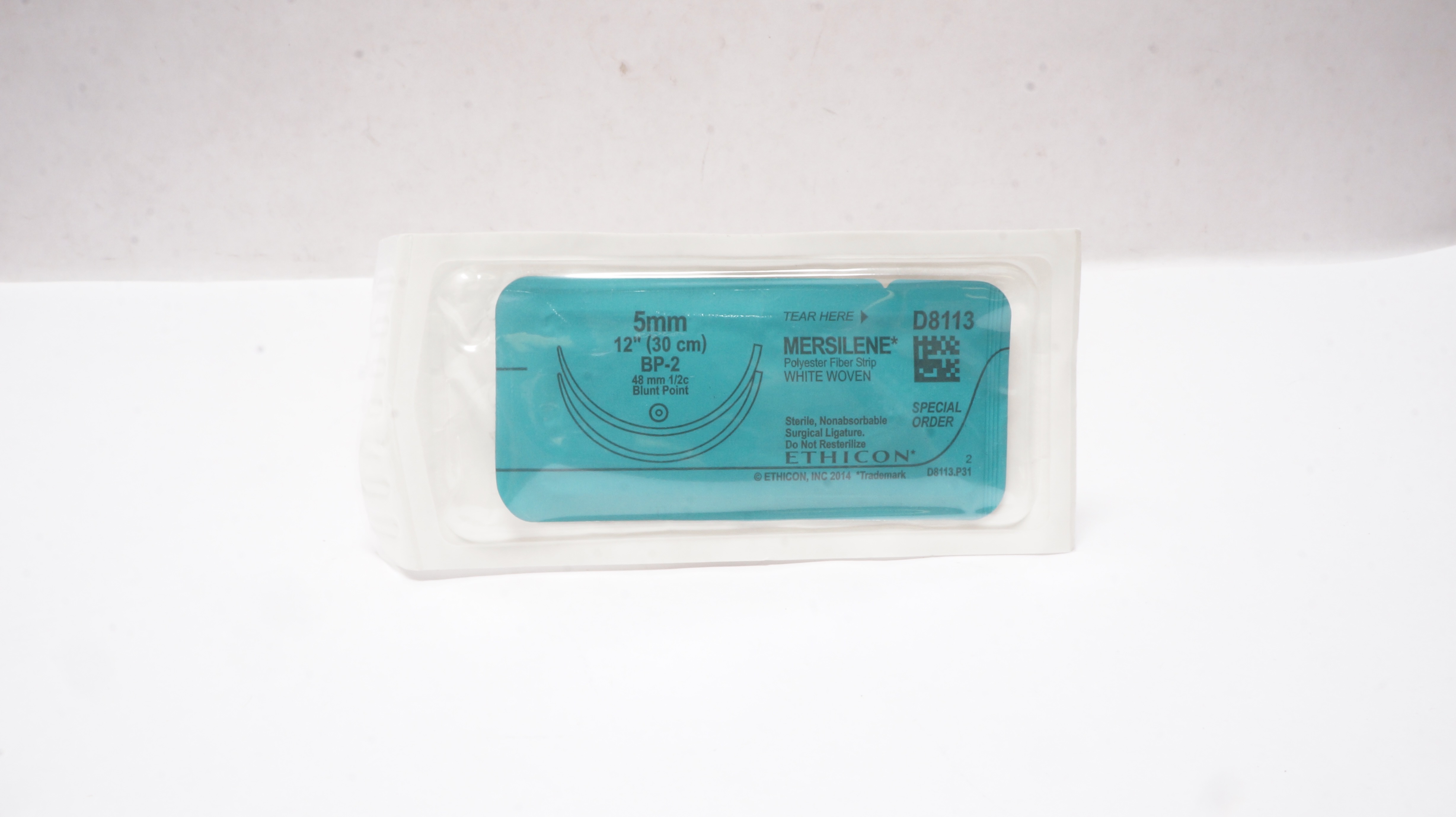 Ethicon D8113 Mersilene Polyester Strip 5mm,12In BP-2 48mm 1/2c Blunt Point (x)