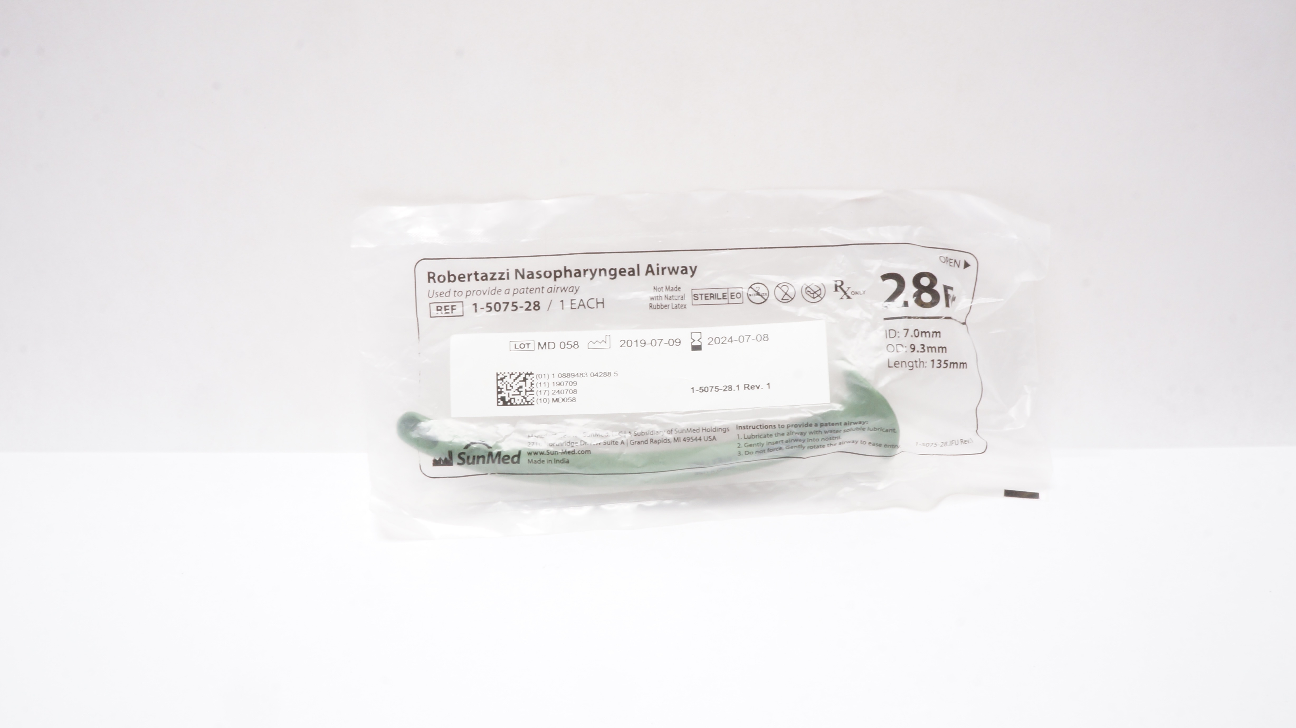SunMed 1-5075-28 Robertazzi Nasopharyngeal Airway 28Fr
