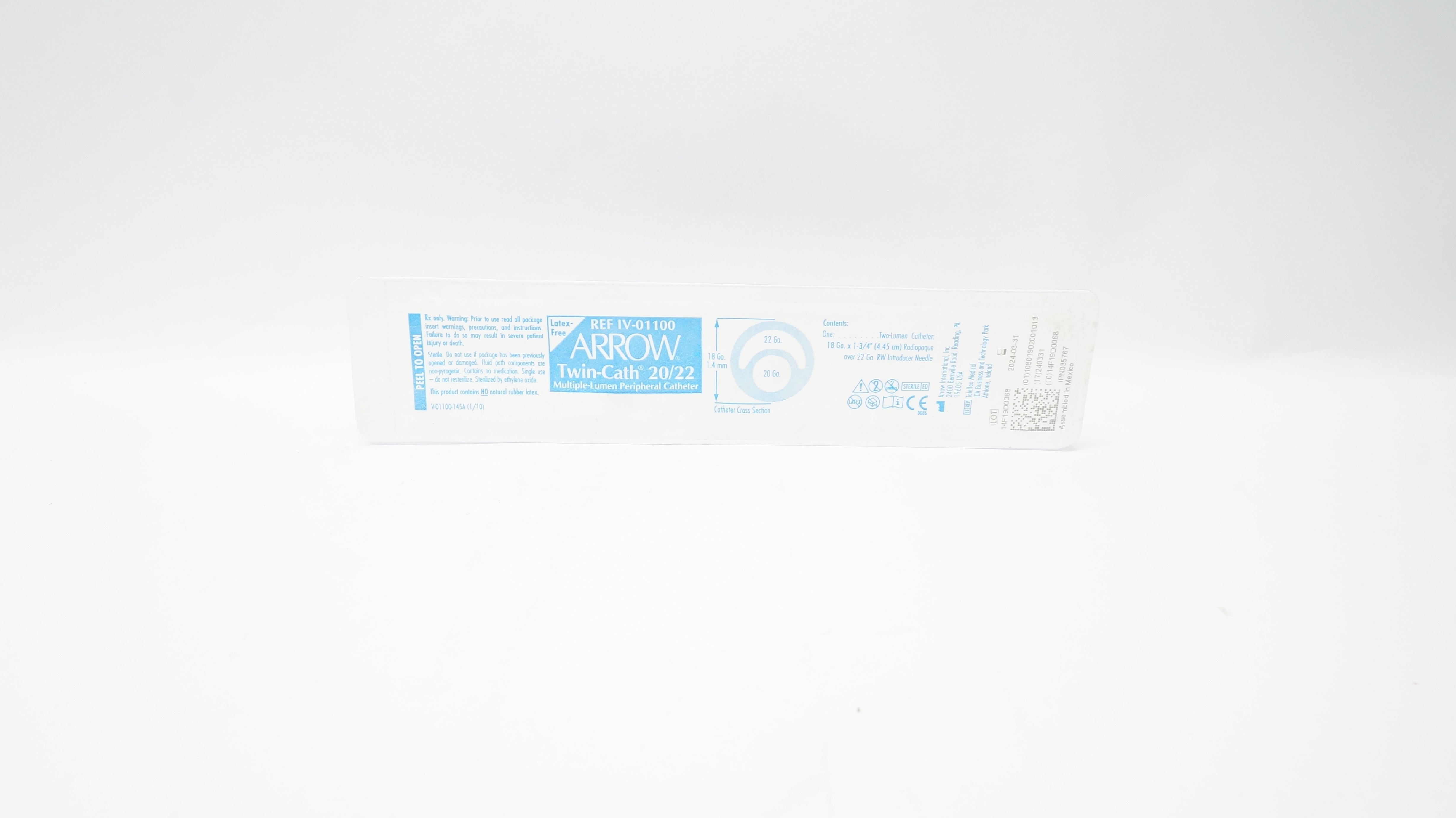 Arrow IV-01100 Twin-Cath 20/22 Multiple-Lumern Peripheral Cath. 22Ga x 10Ga (x)