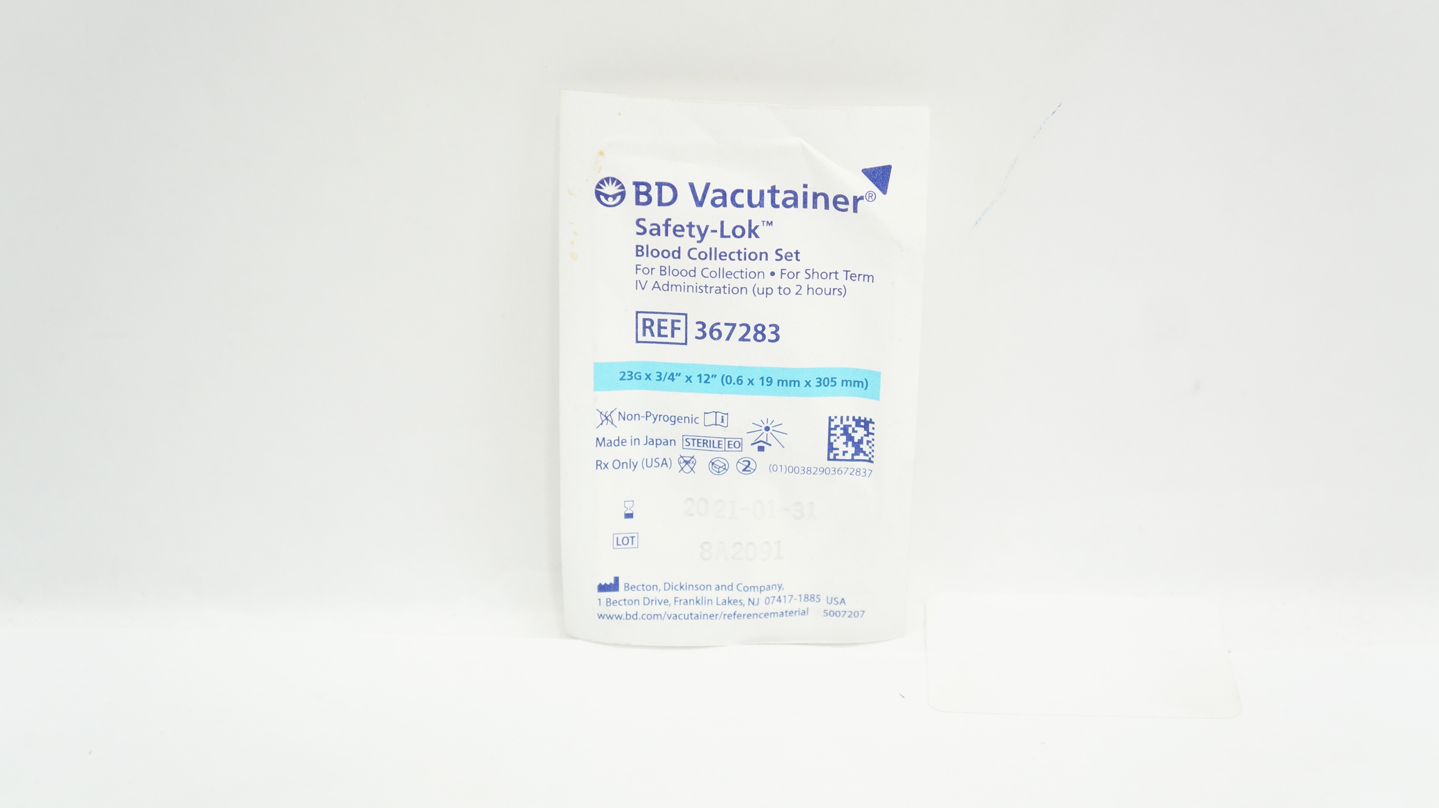 BD 367283 Vacutainer Safety-Lok Blood Collection Set 23G x 3/4inch x 12inch (x)