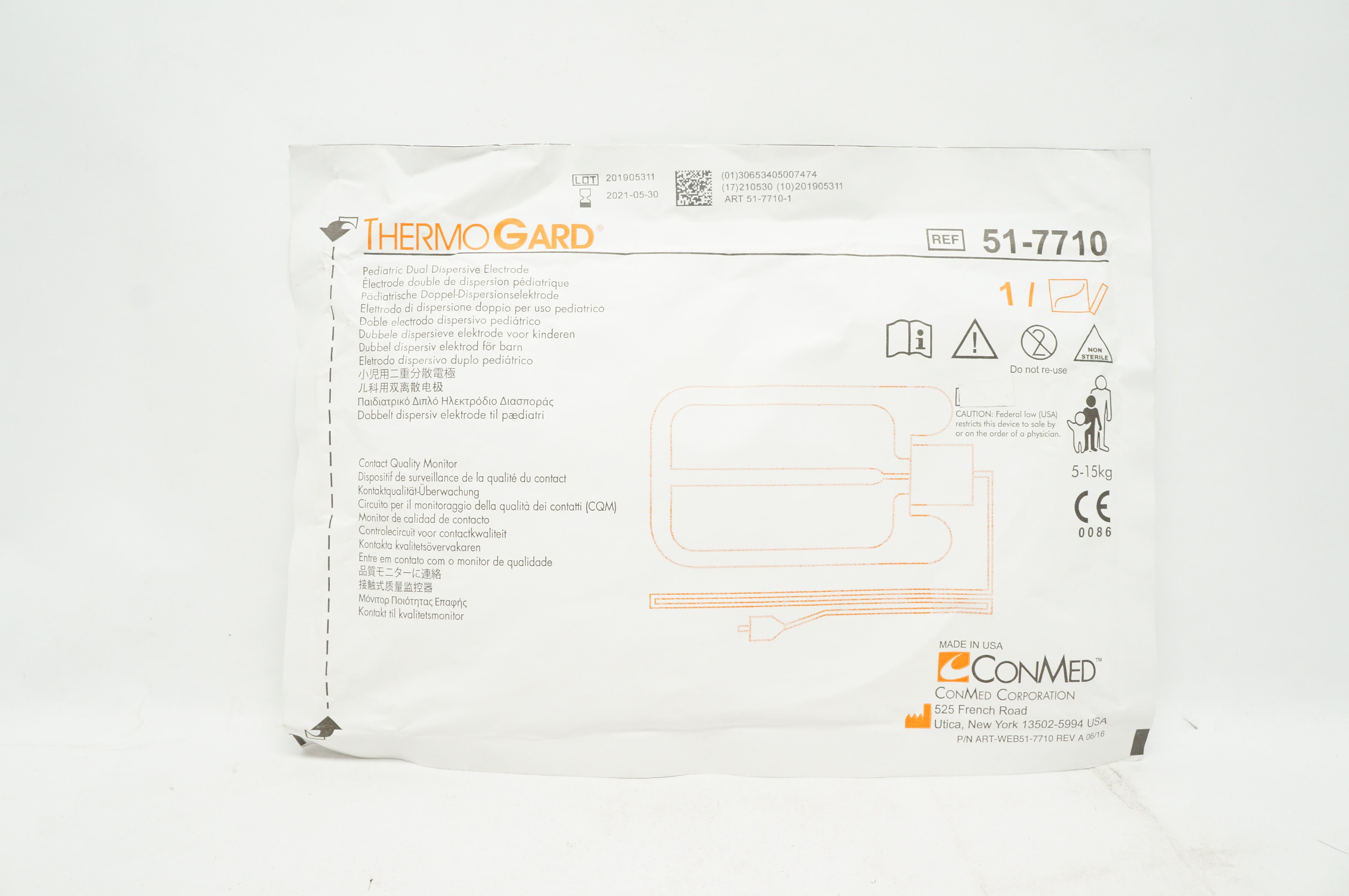 ConMed 51-7710 Thermo Gard Pediatric Dual Dispersive Electrode 5-15kg (x)