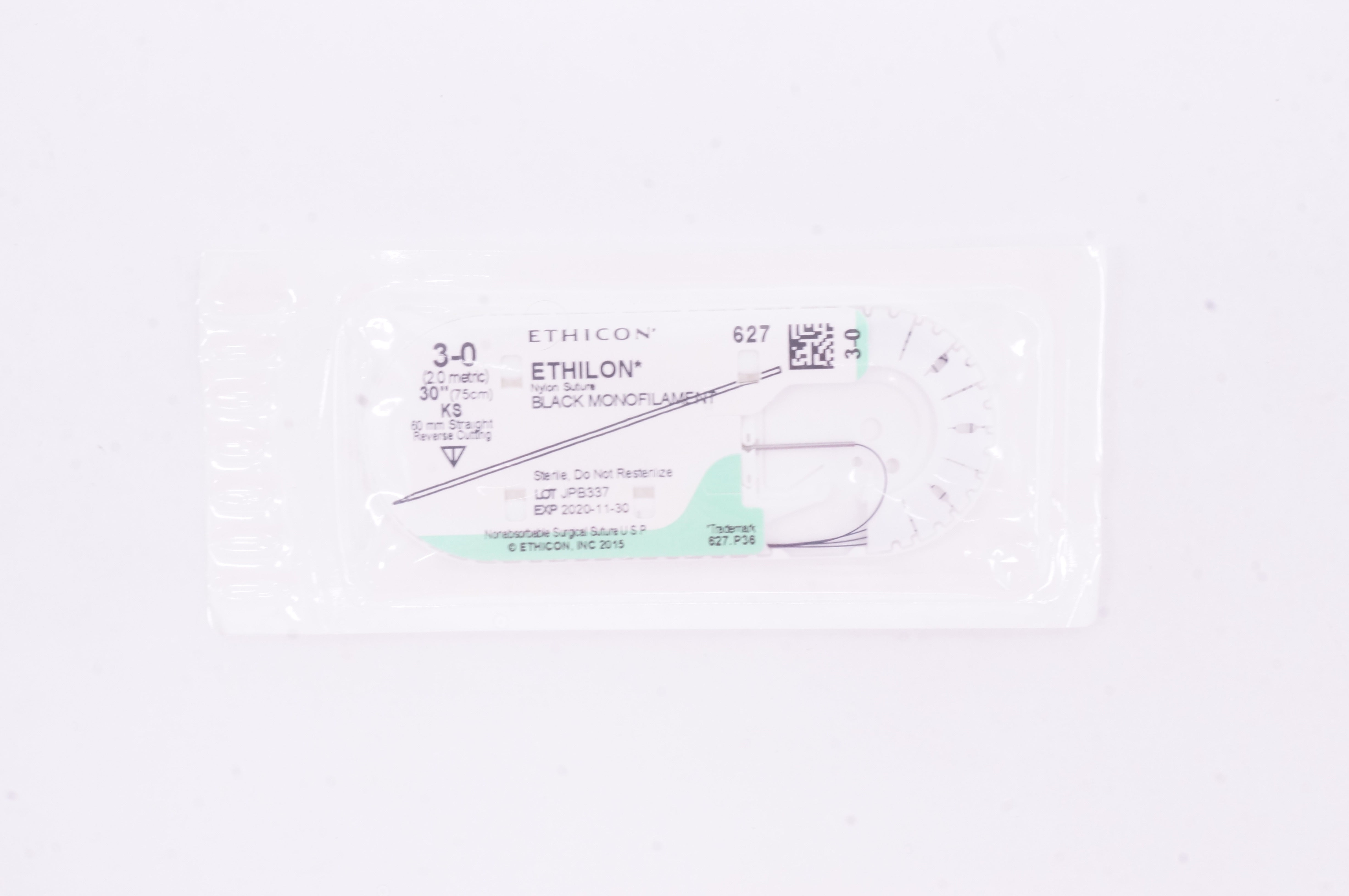 Ethicon 627 3-0 Ethilon Nylon Stre KS 60mm Straight Reverse Cutting 30 inch (x)