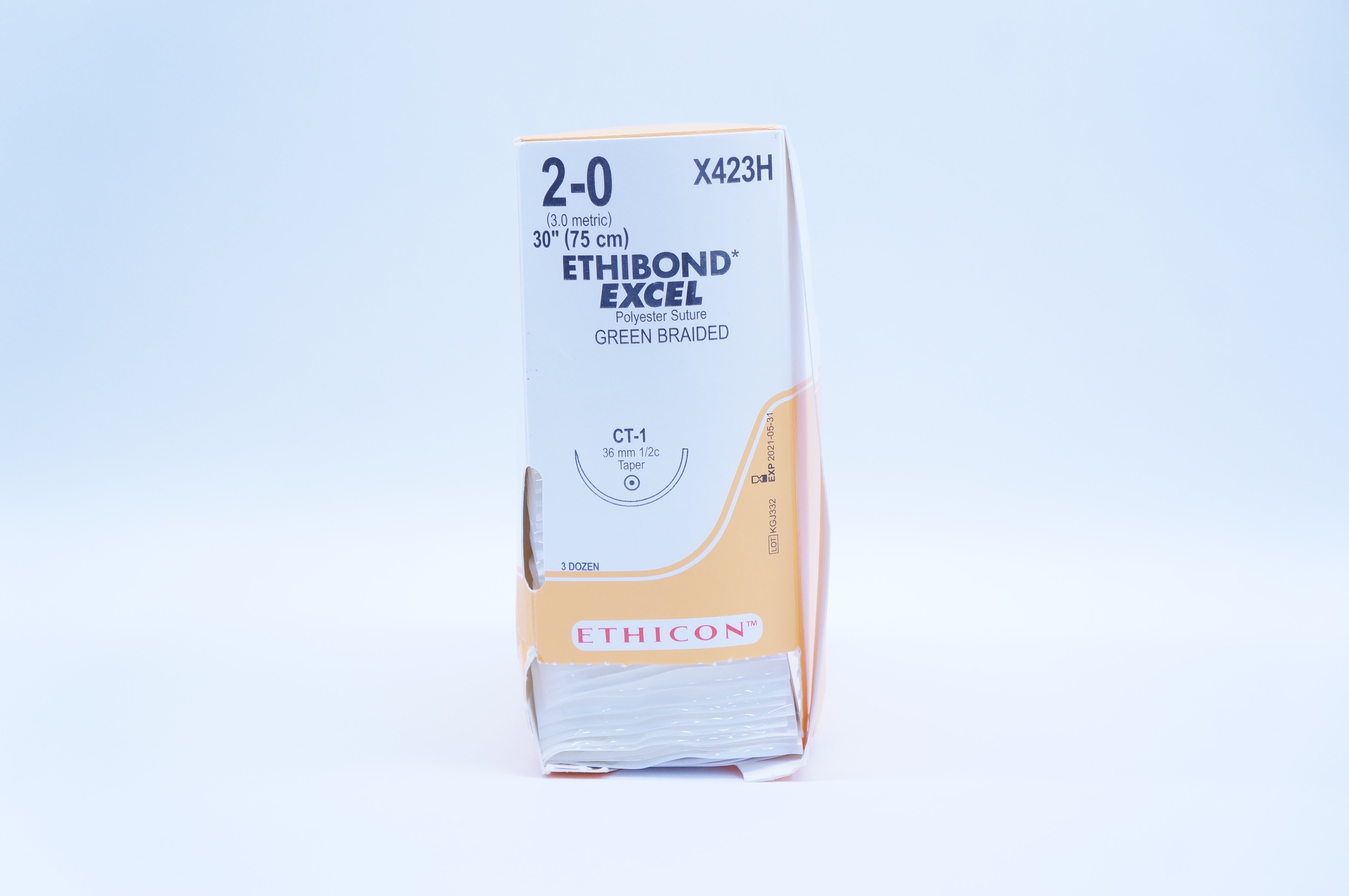 Ethicon X423H 2-0 ETHIBOND EXCEL CT-1 36mm 1/2c Taper 30inch - Box of 36