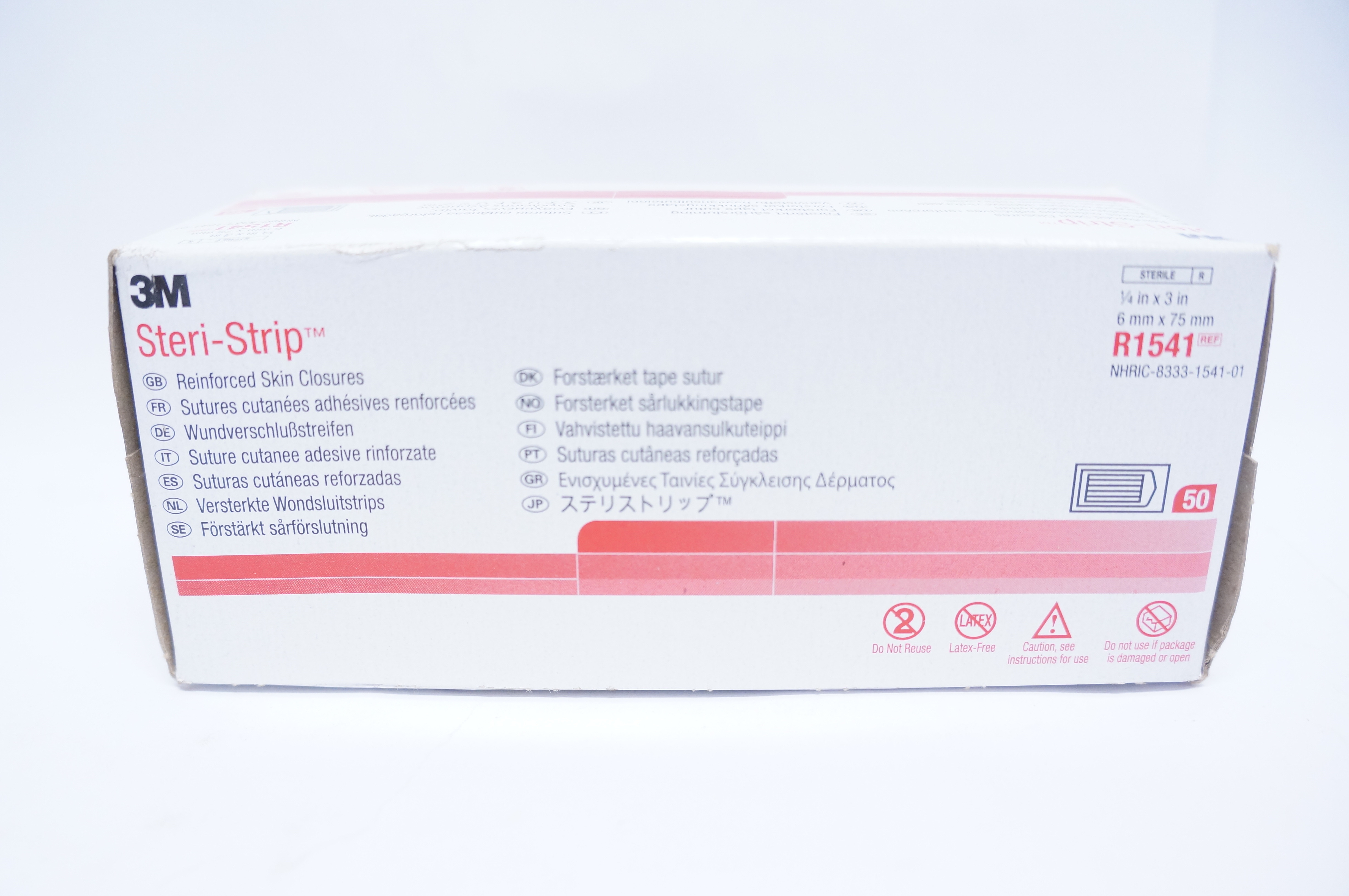 3M R1541 Steri-Strip Reinforced Skin Closures 6mm x 75mm -Box of 50