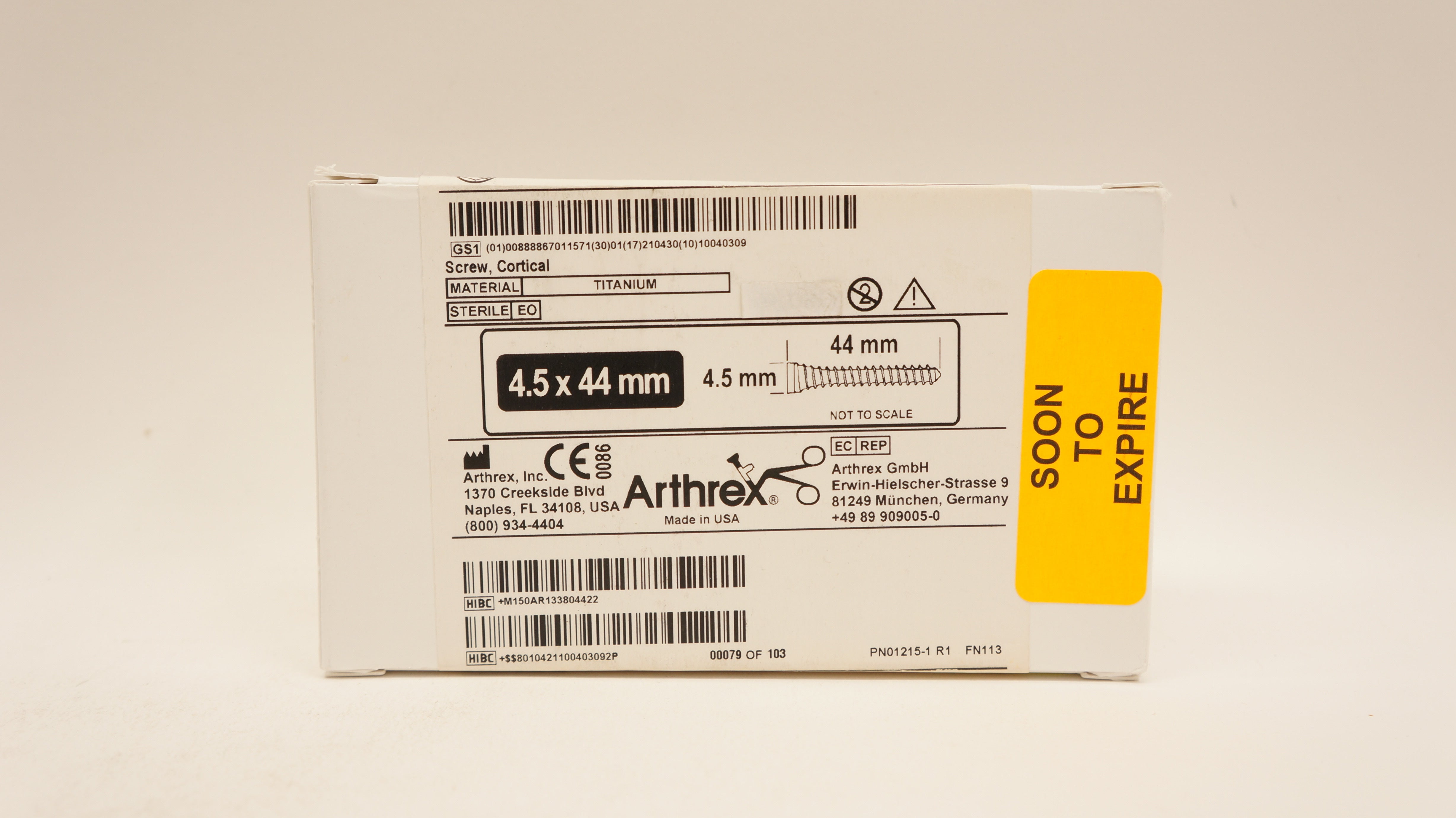 Arthrex AR-13380-44 Titanium Screw, Cortical 4.5mm x 44mm (x)