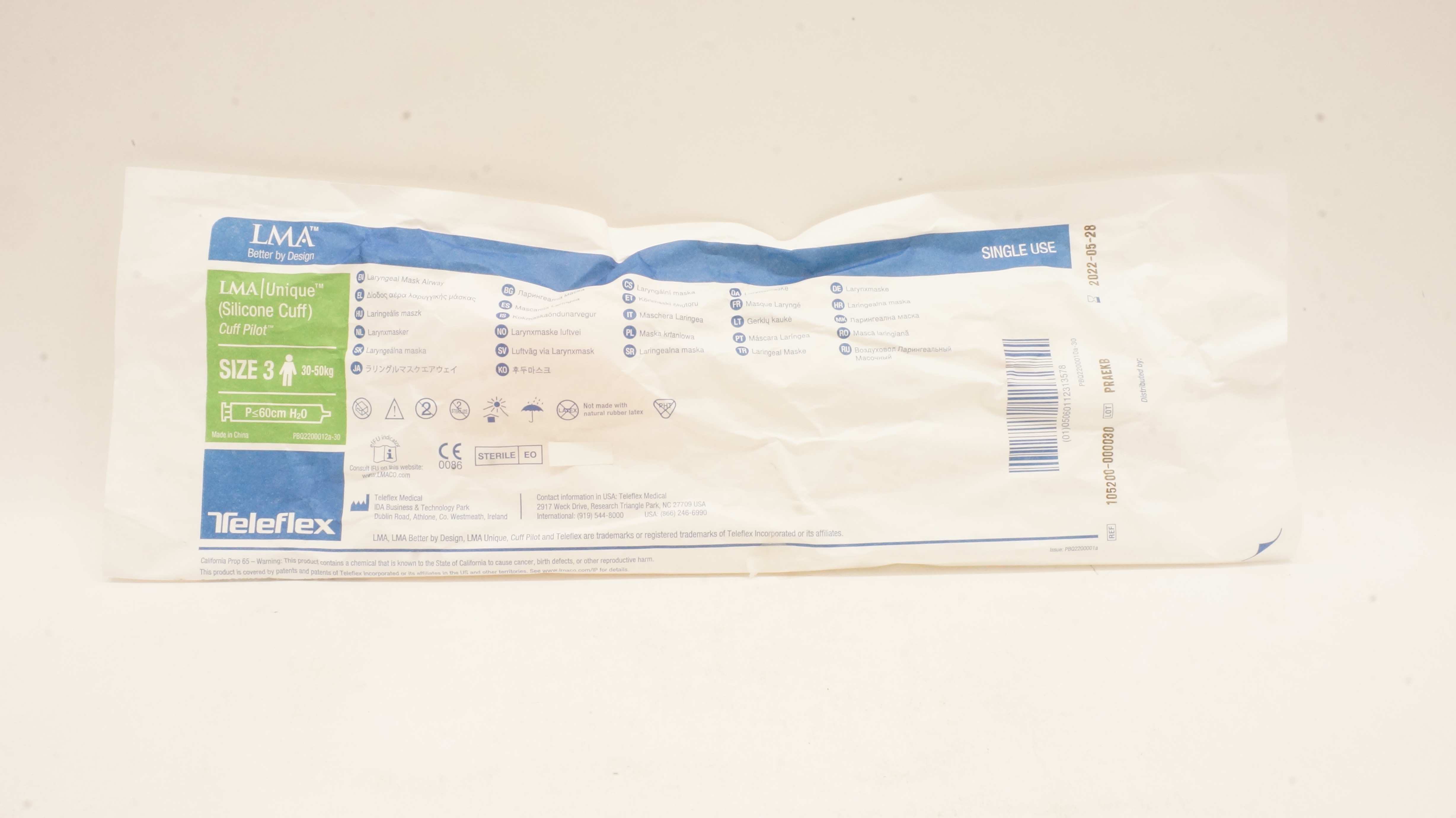 Teleflex 105200-000030 Laryngeal Mask Airway Size 3 30-50kg P≤60cm H2O (x)