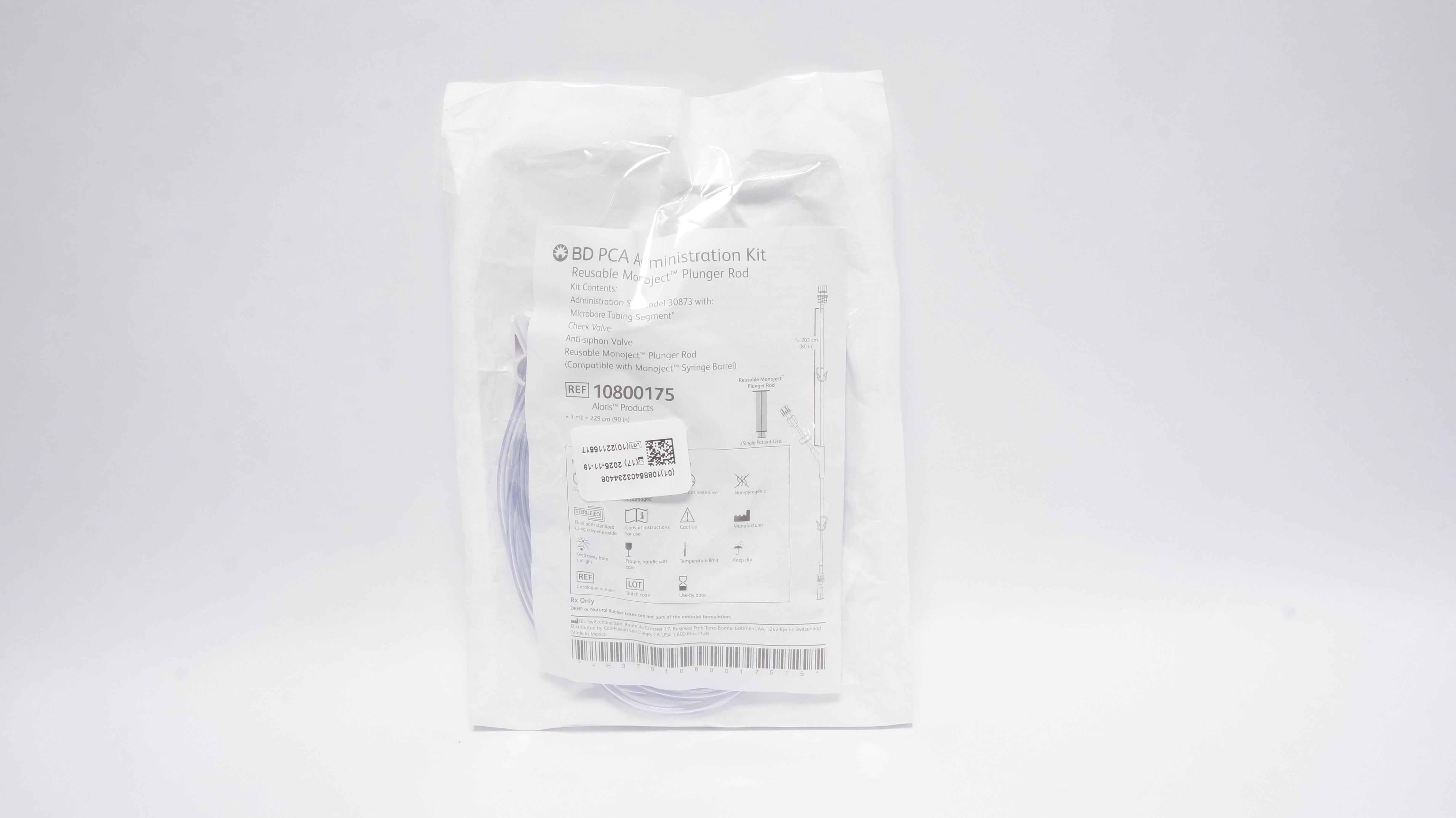 BD 10800175 PCA Administration Kit Reusable Monoject Plunger Rod 3mL x 90in (x)