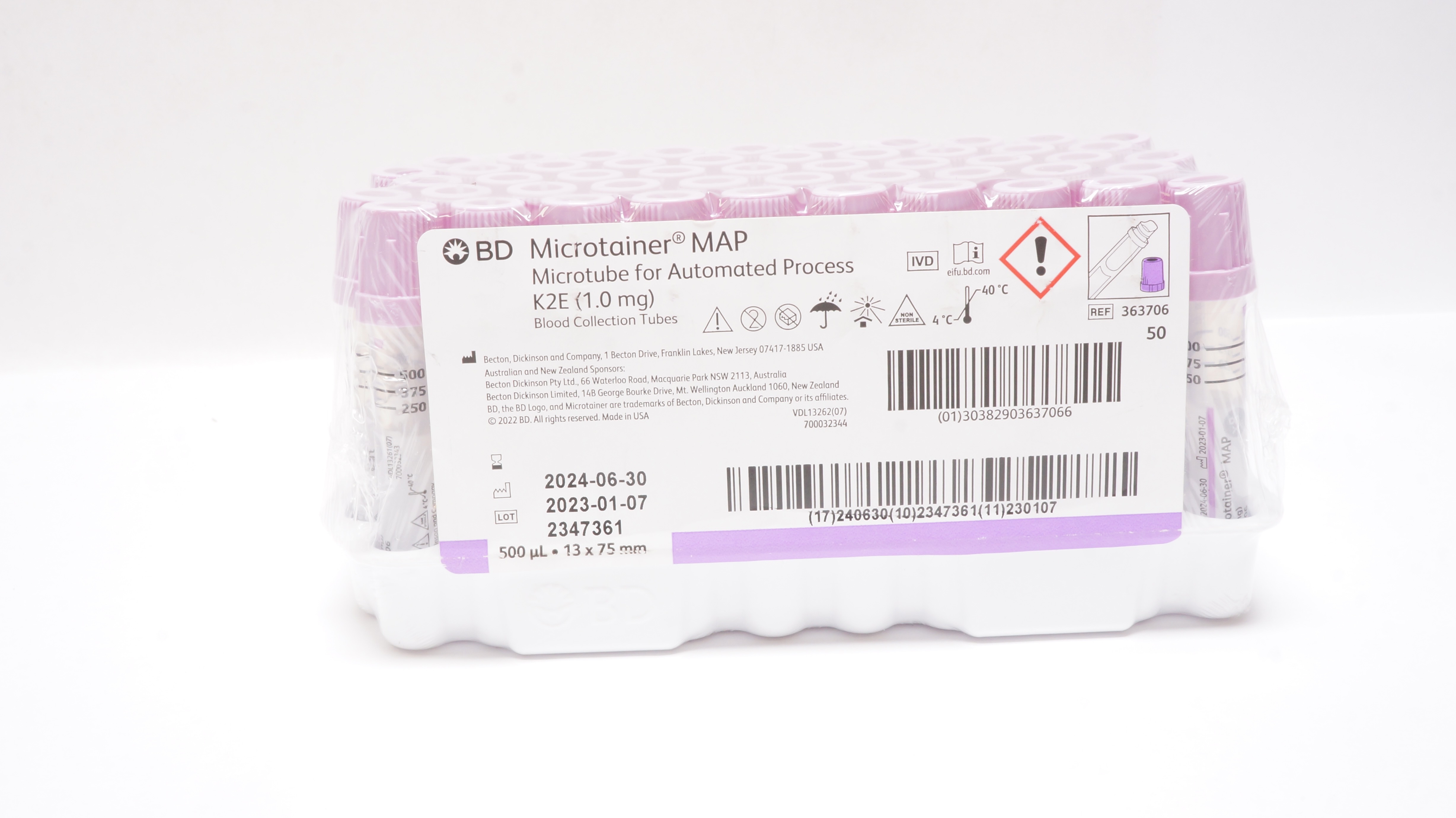 BD 363706 Microtainer Microtube K2E Blood Collection Tubes 13 x 75mm - Box of 50