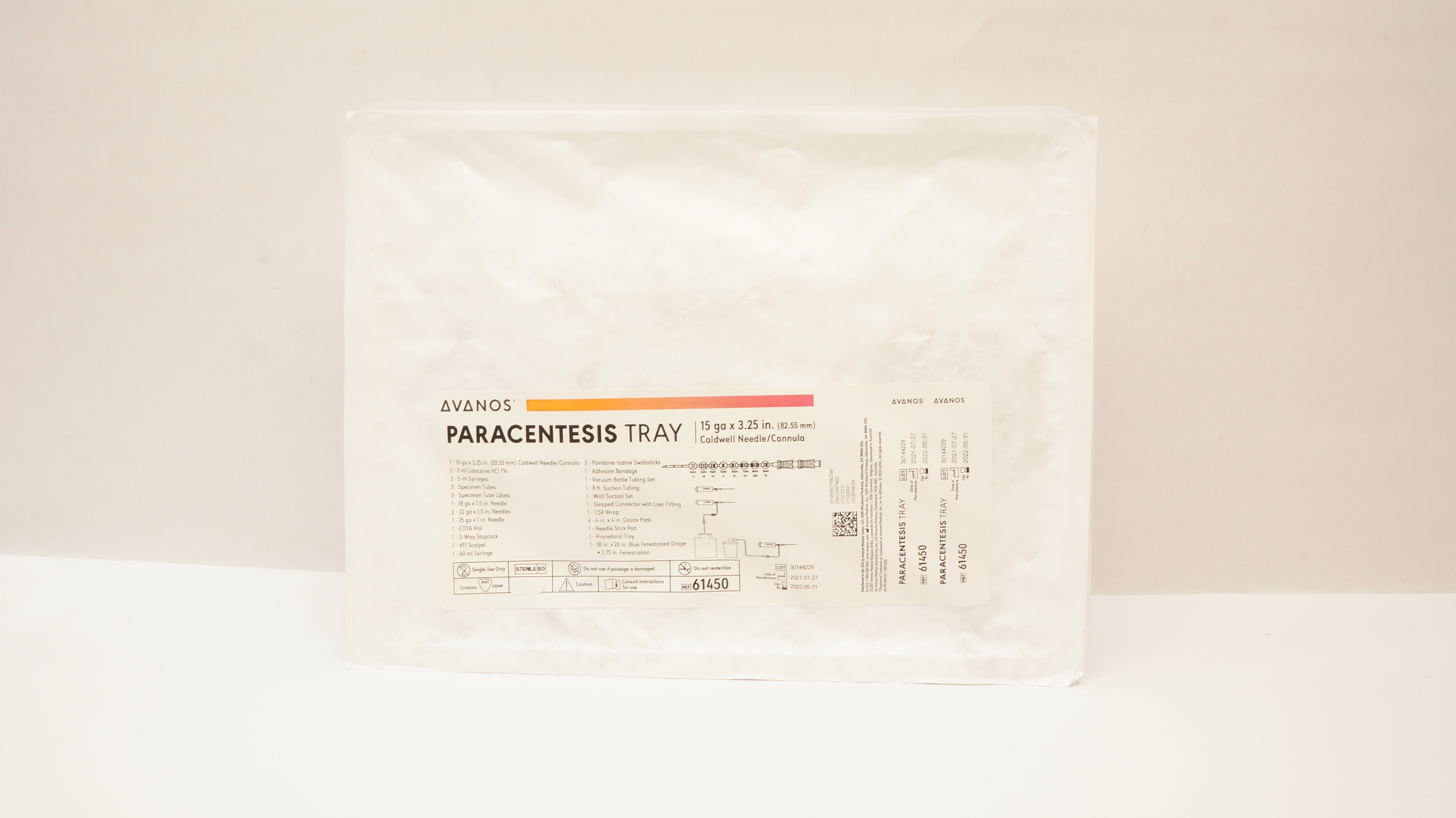 Avanos 61450 Paracentesis Tray Caldwell Ndle/Cannula 15ga x 3.25inch (x)