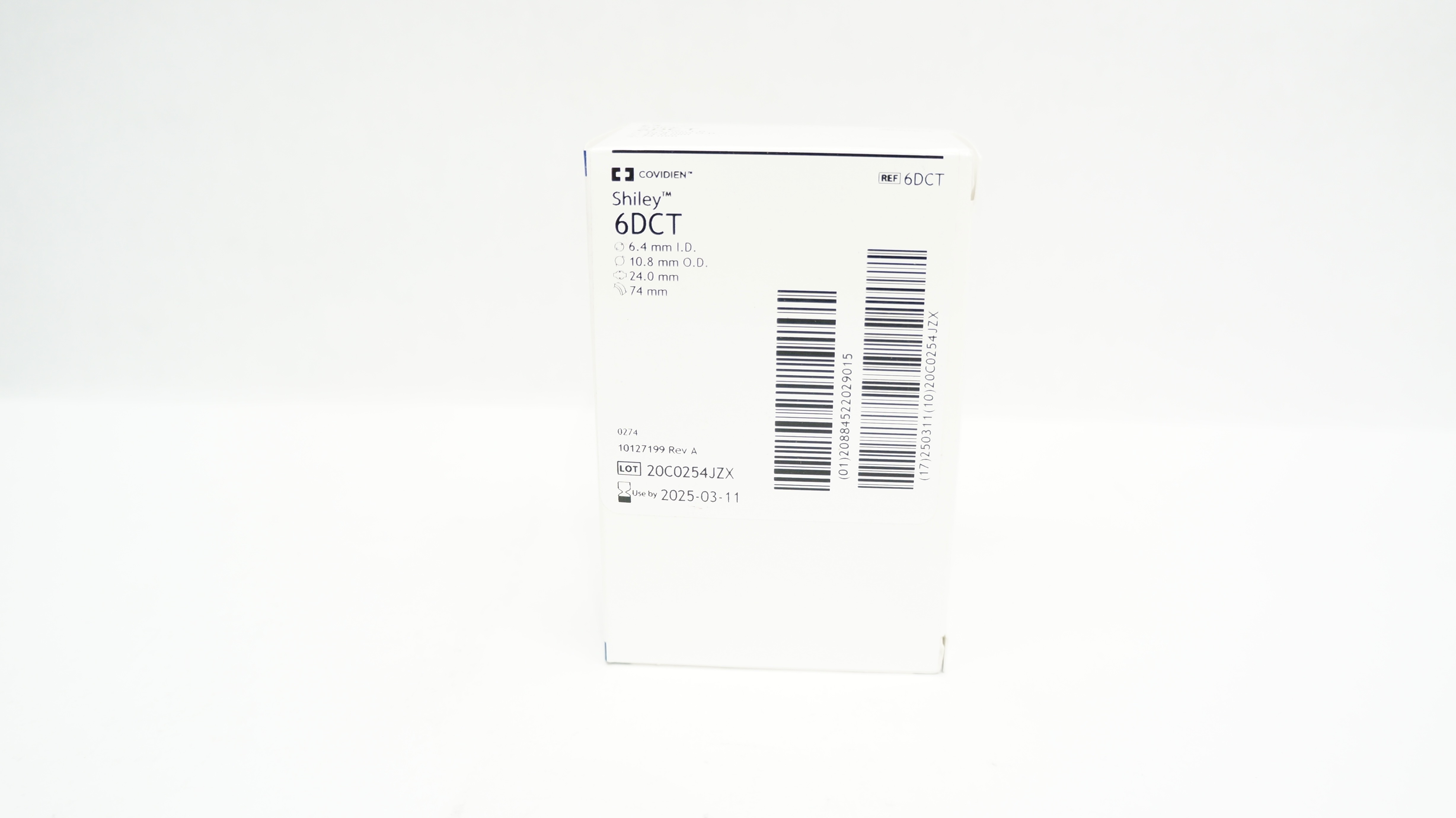 Covidien 6DCT Shiley Tracheostomy Tube Cuffed 6.4 I.D. x 10.8 O.D. x 24.0 x 74mm
