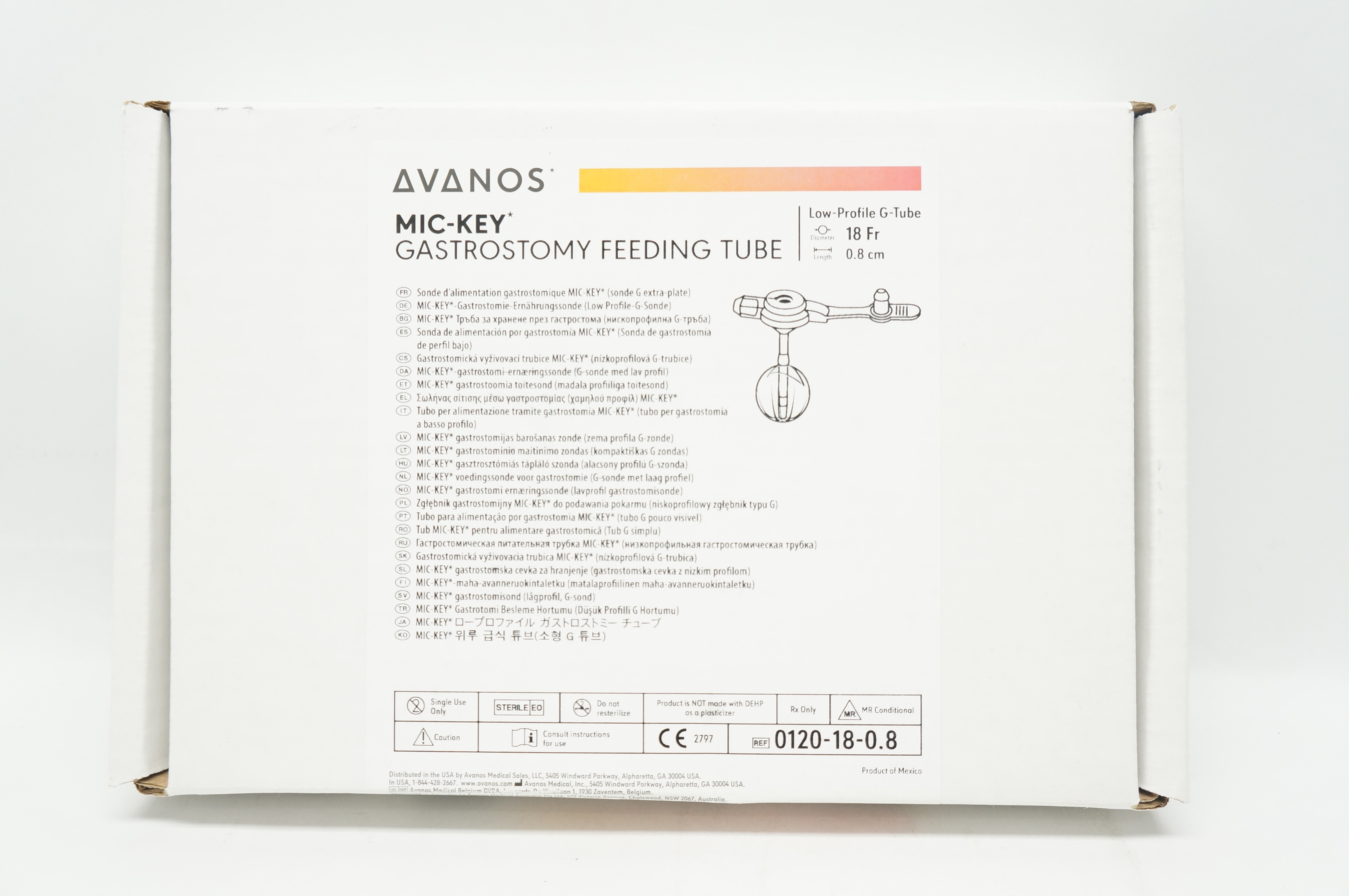 Avanos 0120-18-0.8 MIC-KEY Gastrostomy Feeding Tube G-Tube 18Fr x 0.8cm (x)