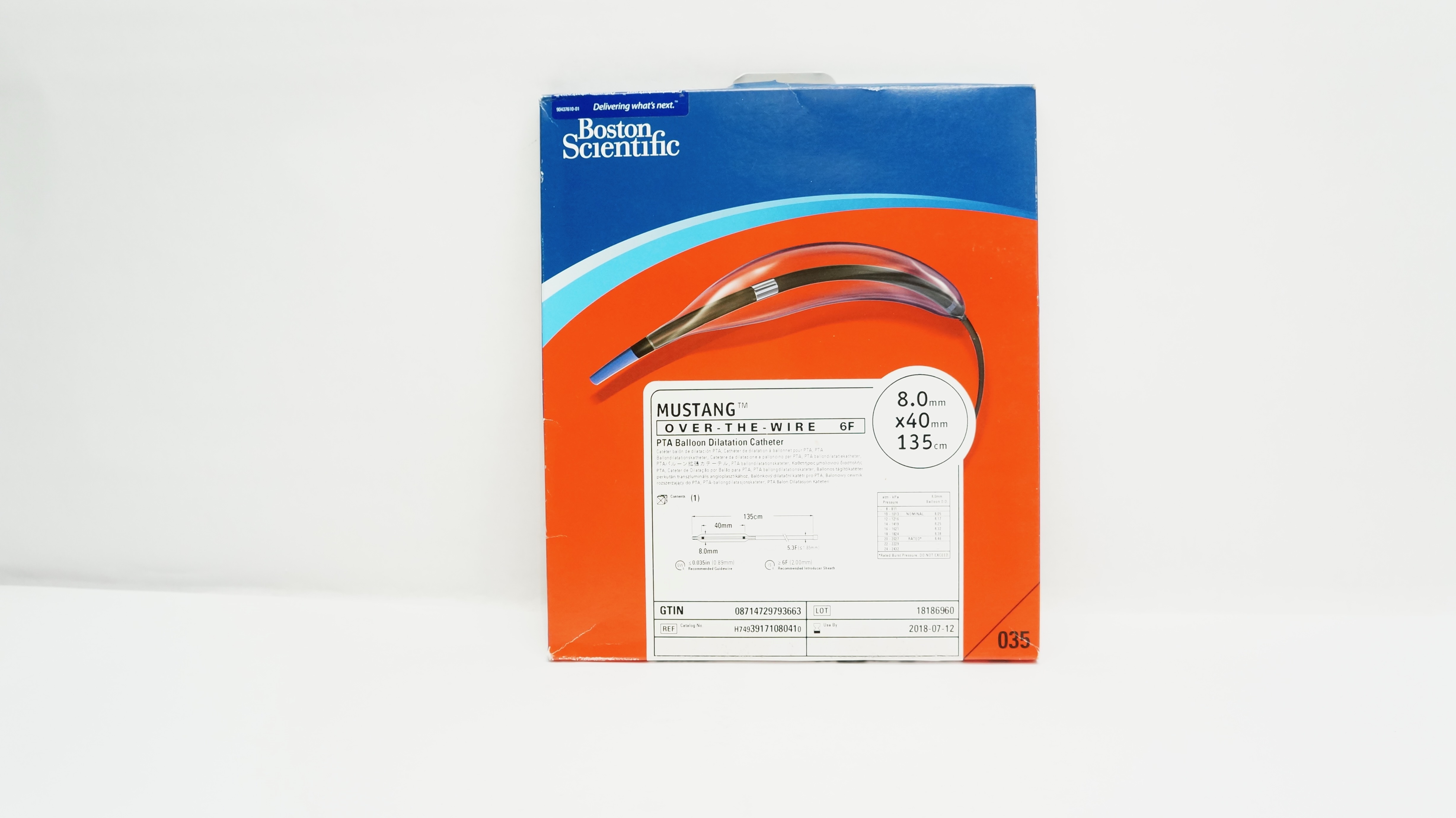 Boston Scientific 3917108041 Mustang PTA Balloon Dilatation Cath 8x40mmx135cm(x)