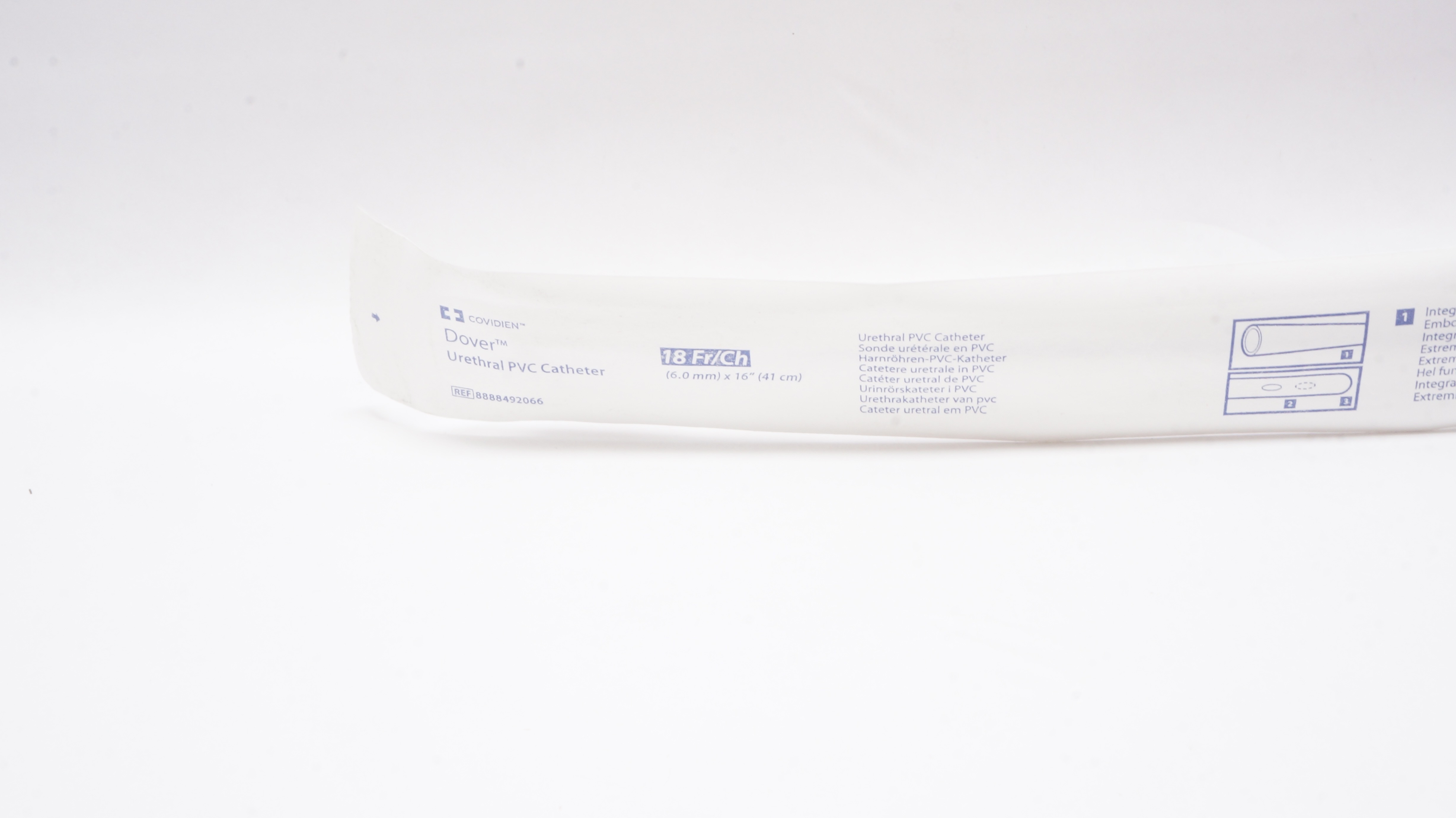 Covidien 8888492066 Dover Urethral PVC Cath. 18Fr/Ch x 16inch