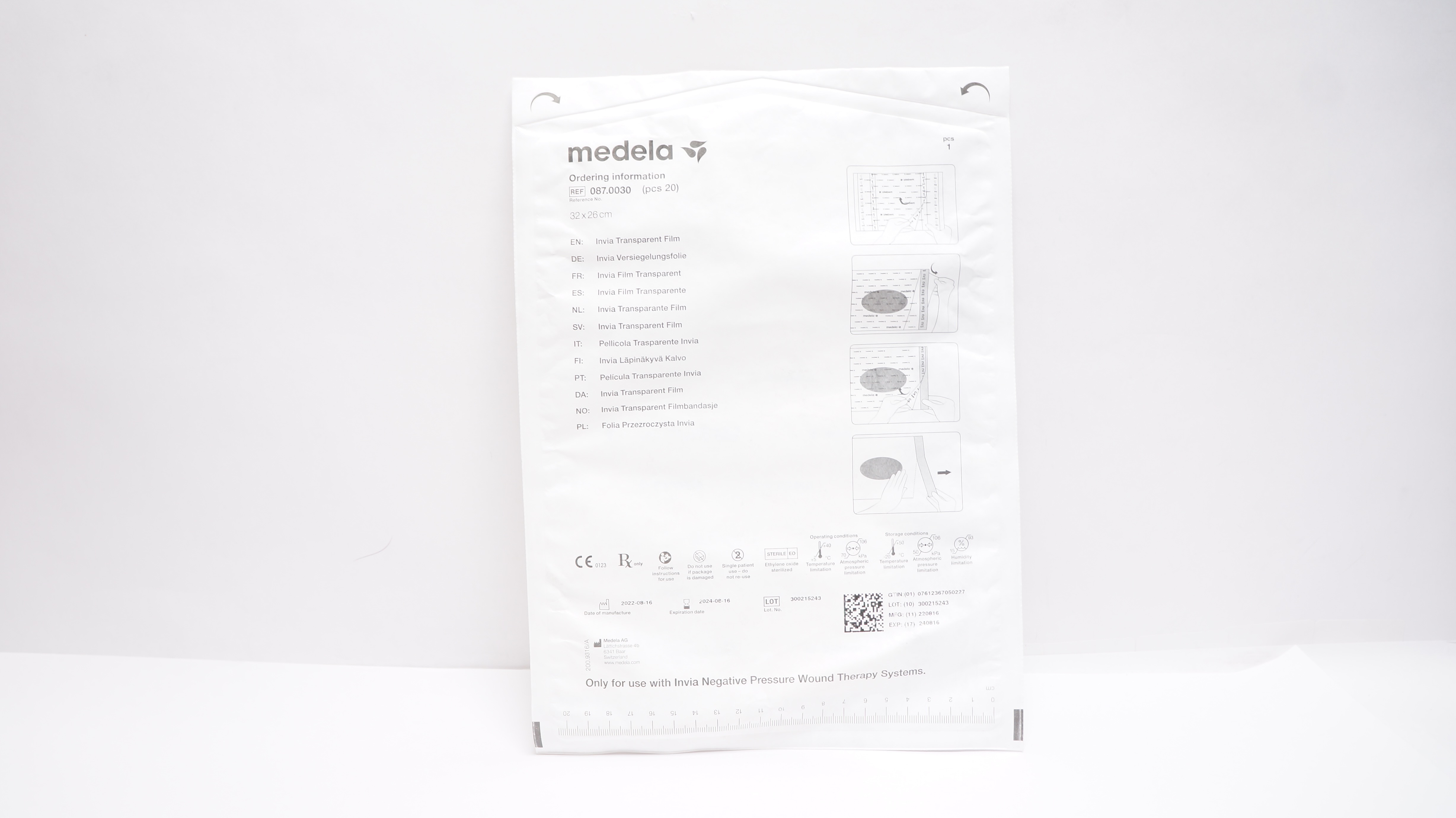Medela 087.0030 Invia Transparent Film 32 x 26cm - Pack of 20