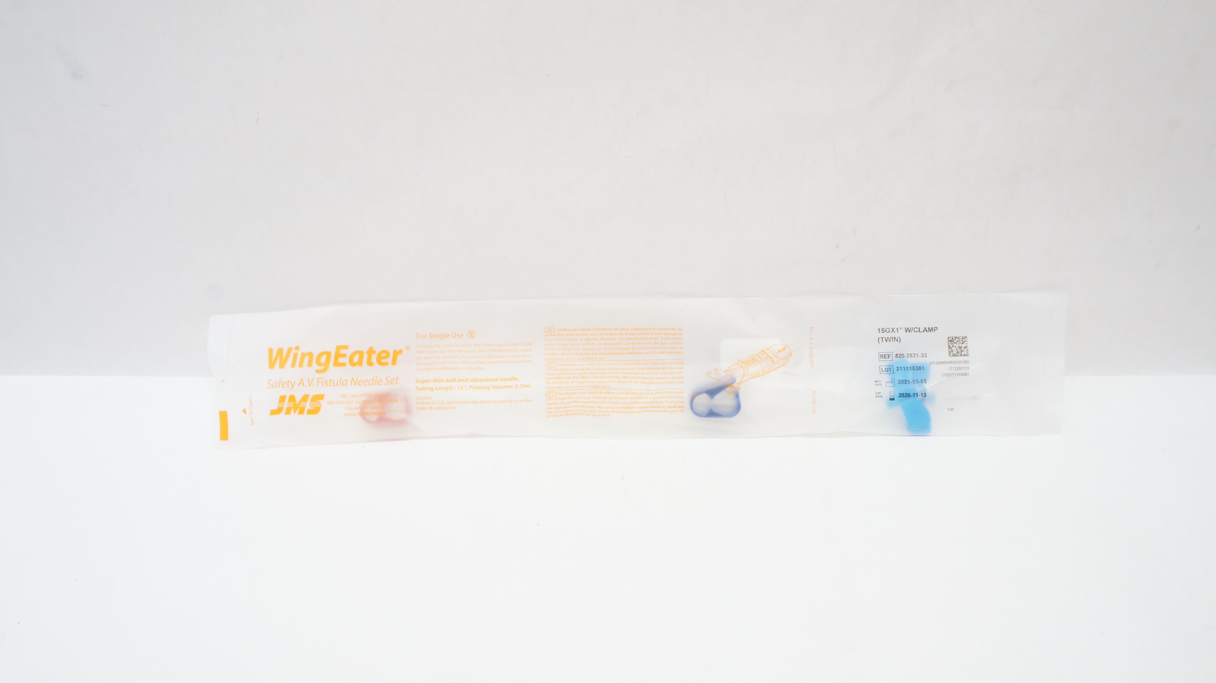 JMS 820-2531-33 WingEater Safety A.V. Fistula Ndle Set 15Gx1inch w/Clamp