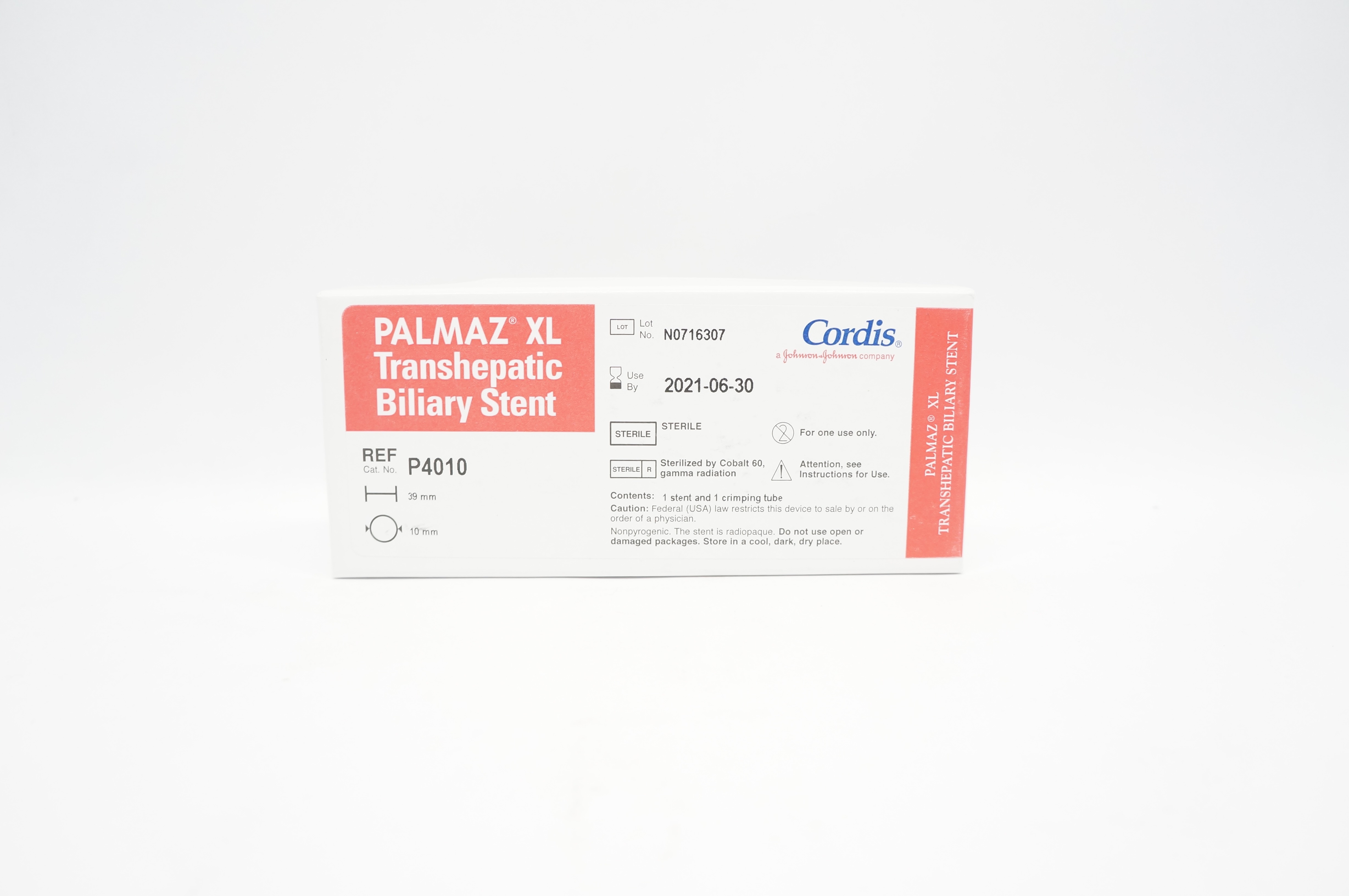 Cordis P4010 Palmaz XL Transhepatic Biliary Stnt. 39 x 10mm (x)