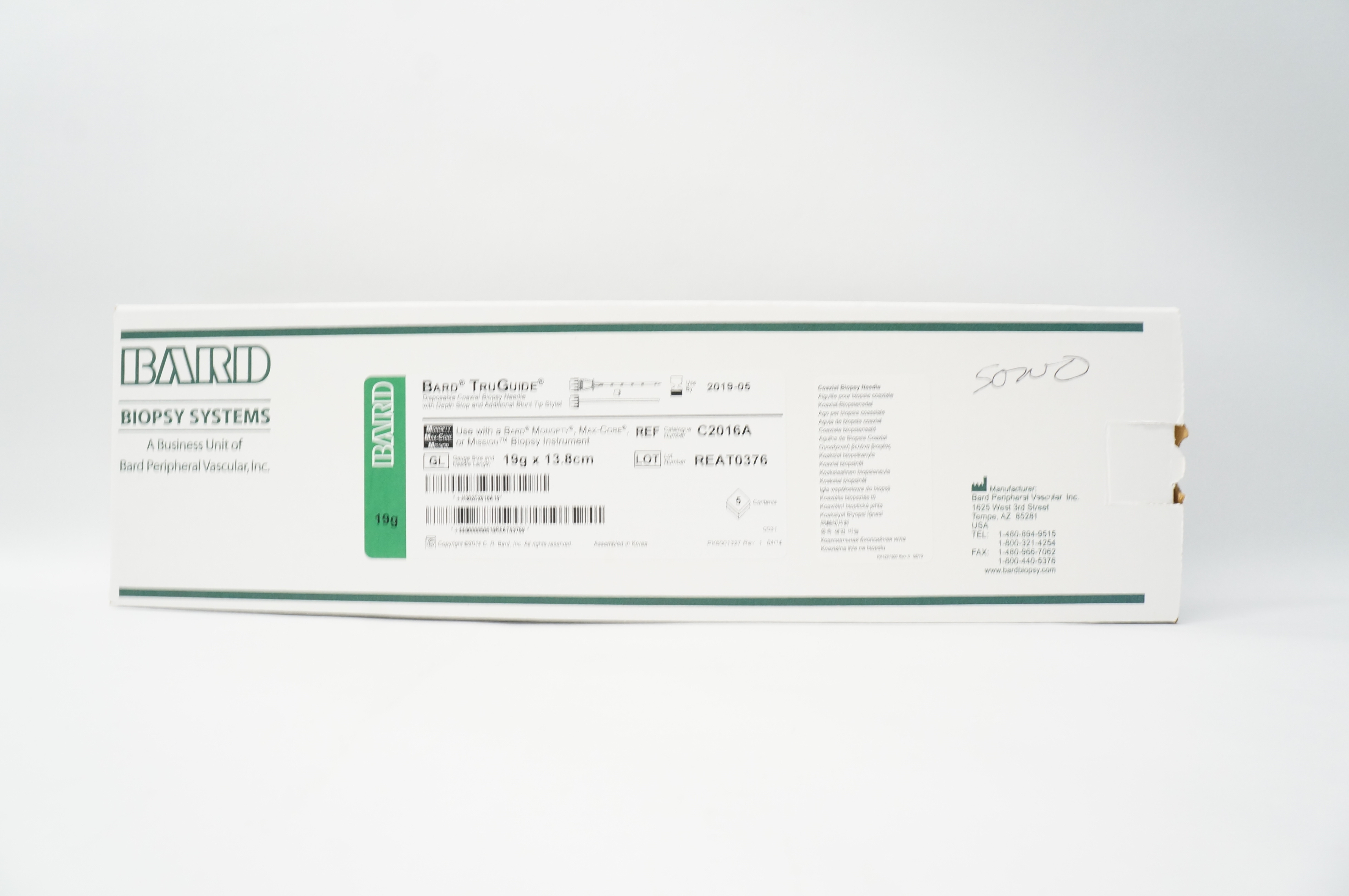 Bard C2016A TruGuide Disposable Coaxial Biopsy Ndle. 19g x 13.8cm (x)