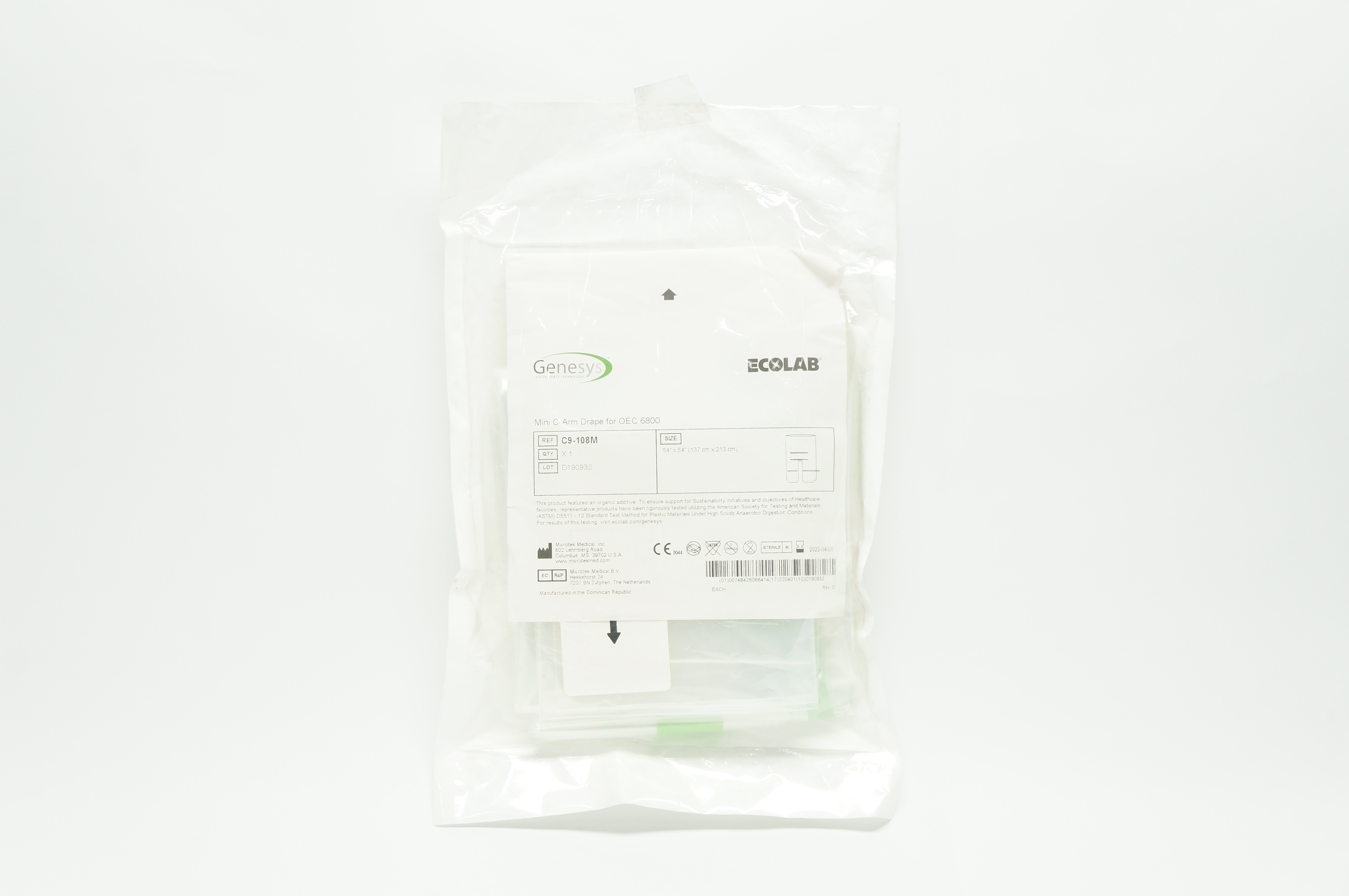 Microtek C9-108M Ecolab Genesys Mini C-Arm Drape for OEC 6800 54 inch x 84 inch