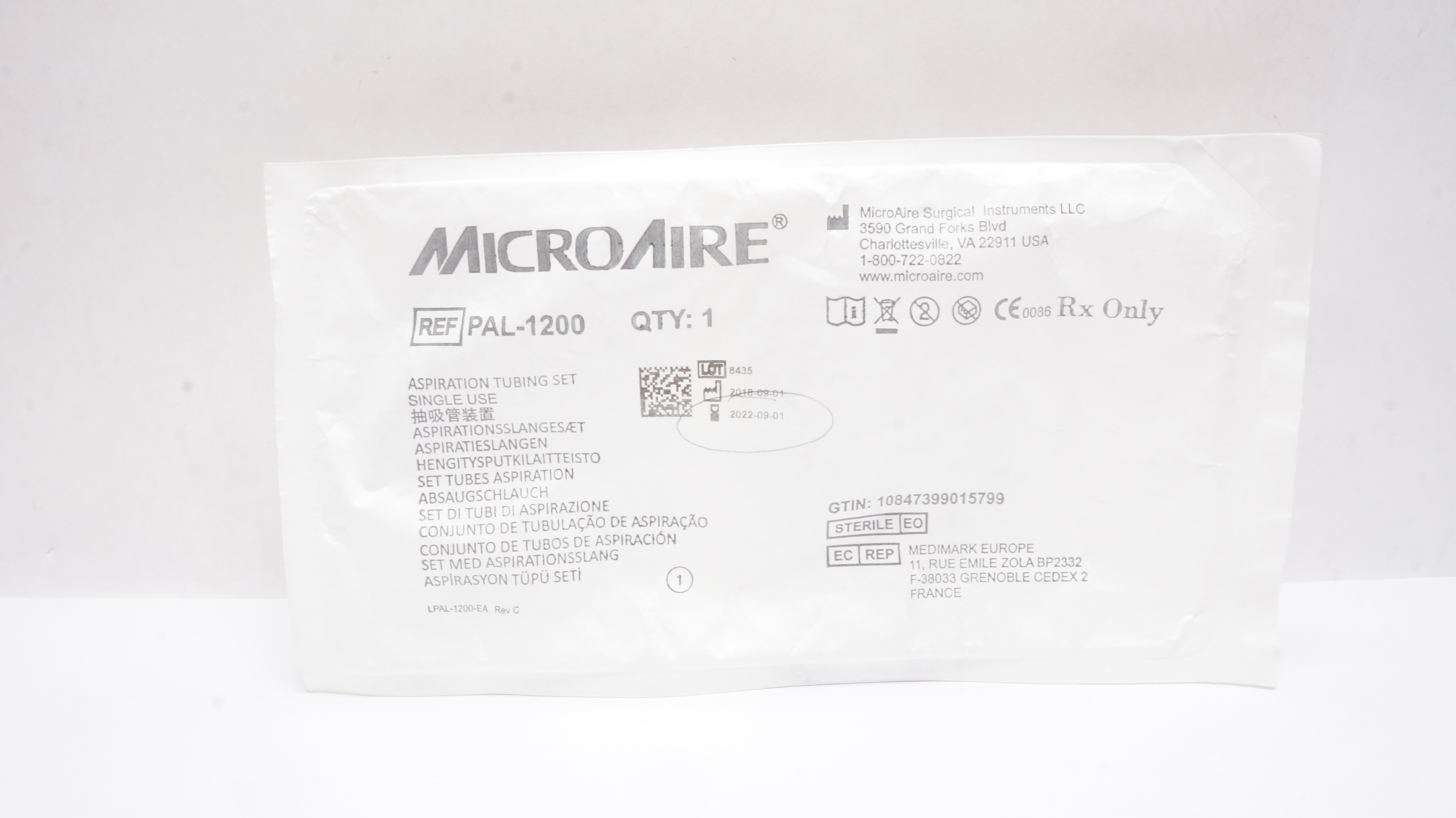 MicroAire Surgical PAL-1200 Aesthetics Aspiration Tubing Set (x)