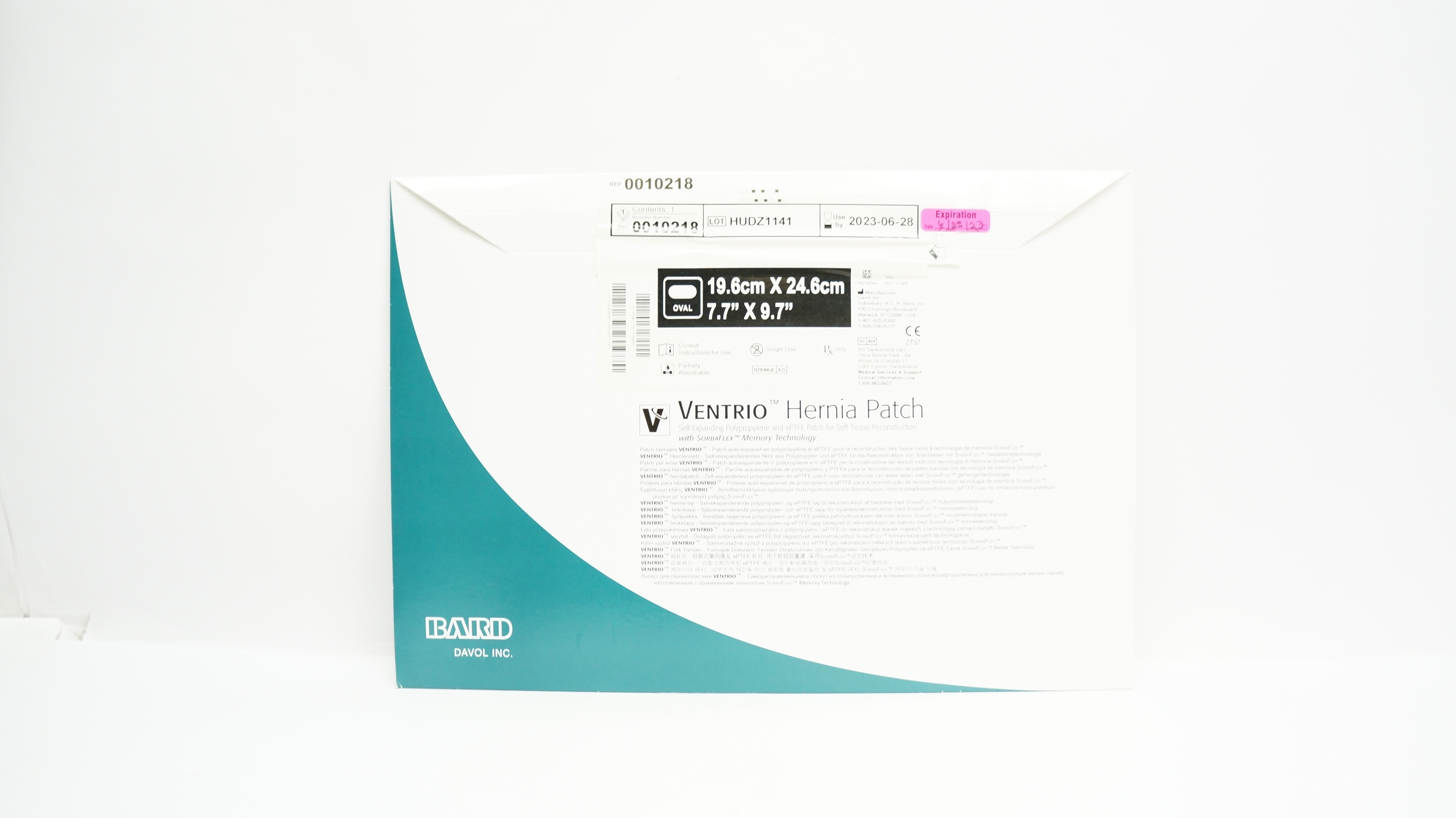 Bard 0010218 Ventrio Hernia ePTFE Patch, Oval 7.7inch x 9.7inch (x)