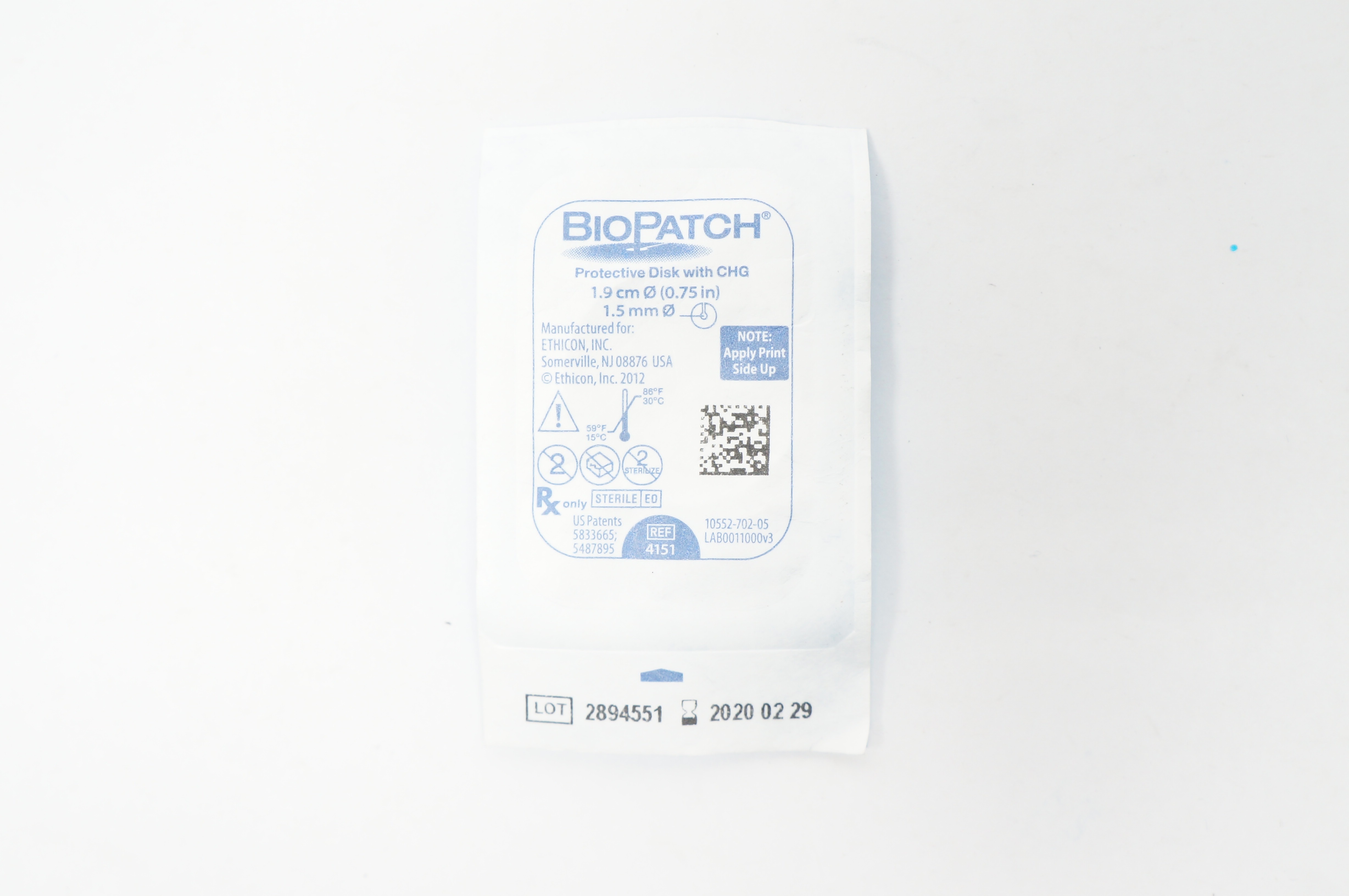 Ethicon 4151 BioPatch Protective Disk with CHG 0.75 inch x 1.5 mm (x)