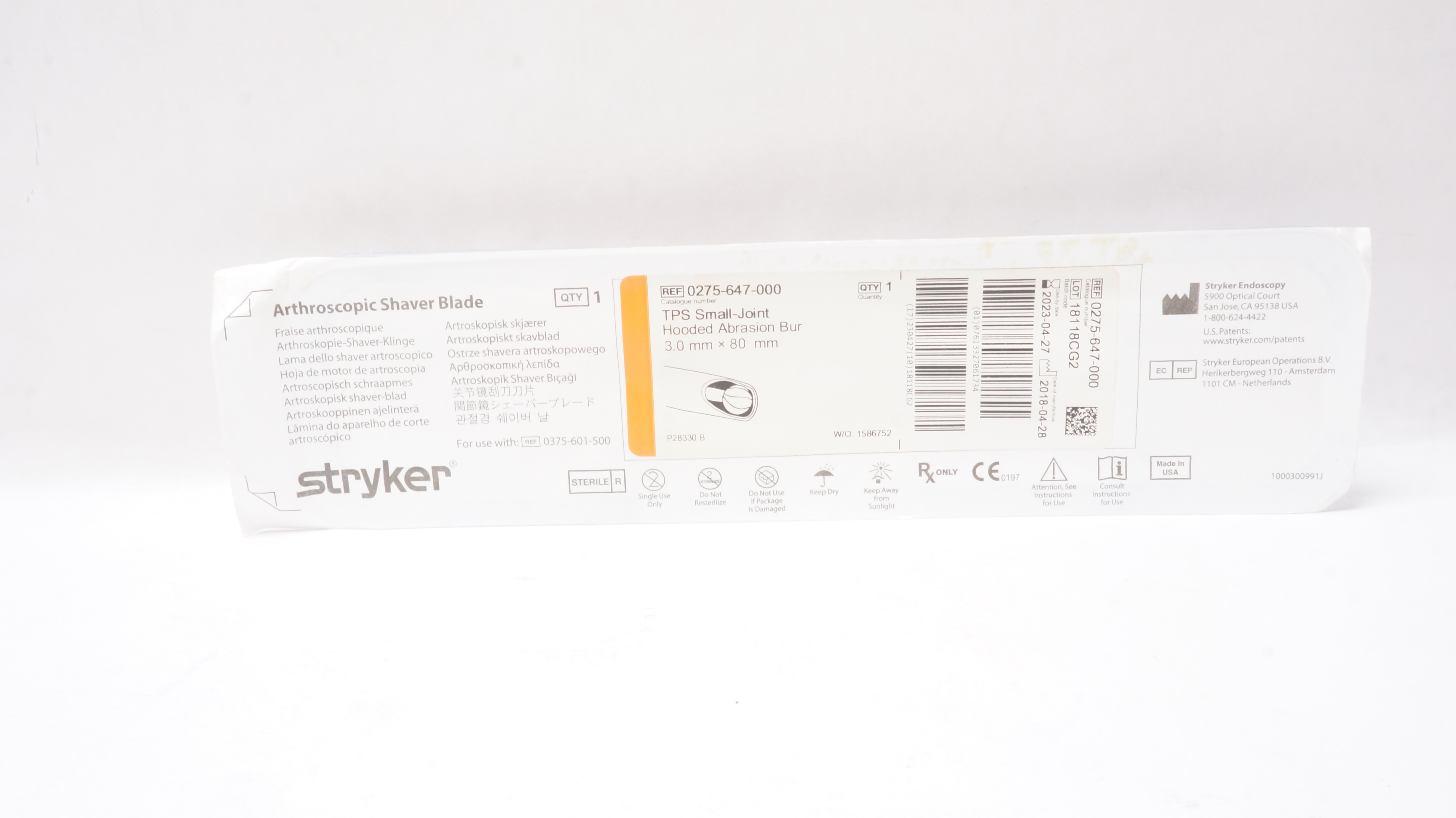 Stryker 0275-647-000 TPS Small-Joint Arthroscopic Shaver Blade 3.0mm x 80mm (x)