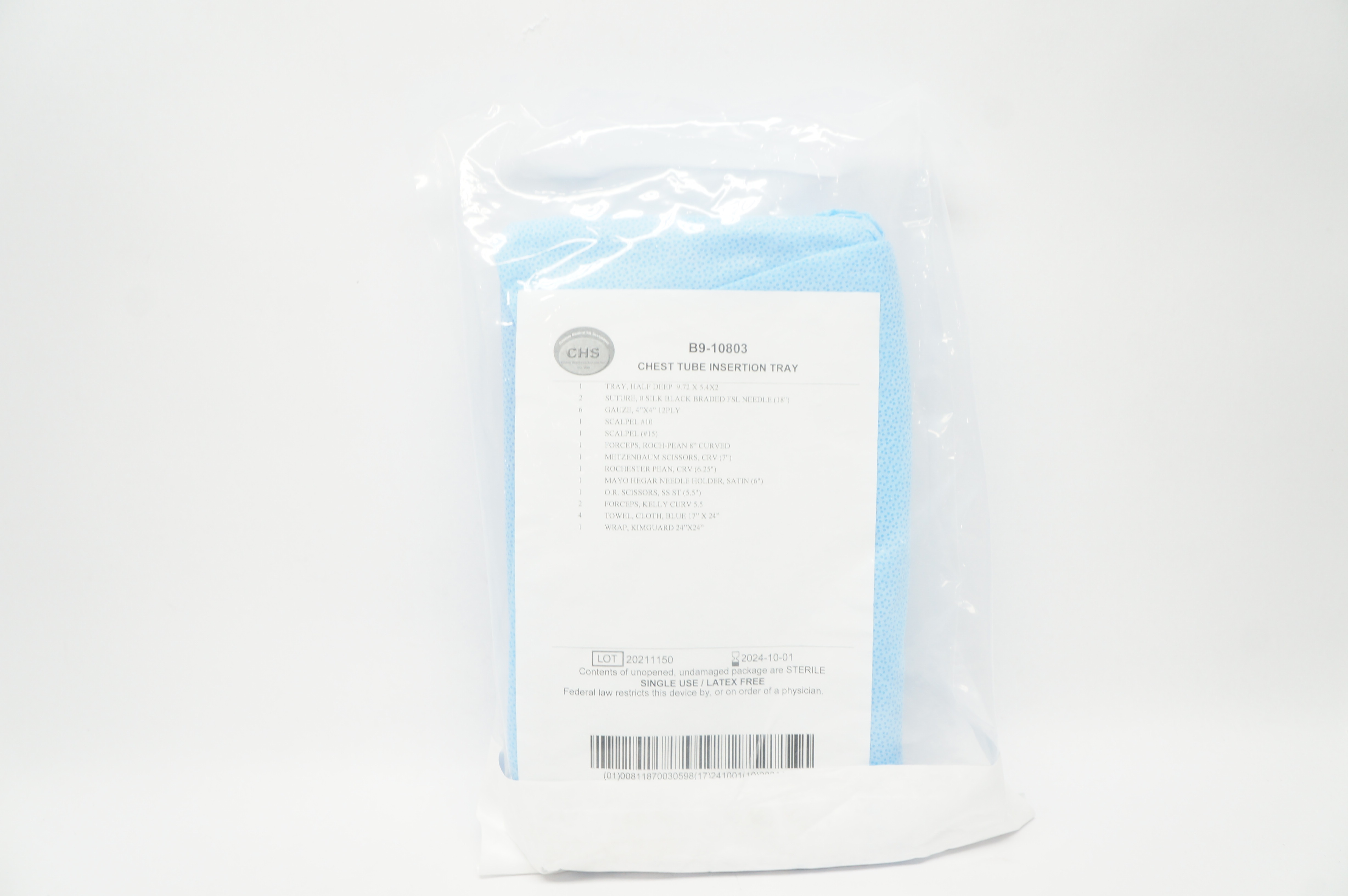 CHS B9-10803 Chest Tube Insertion Tray