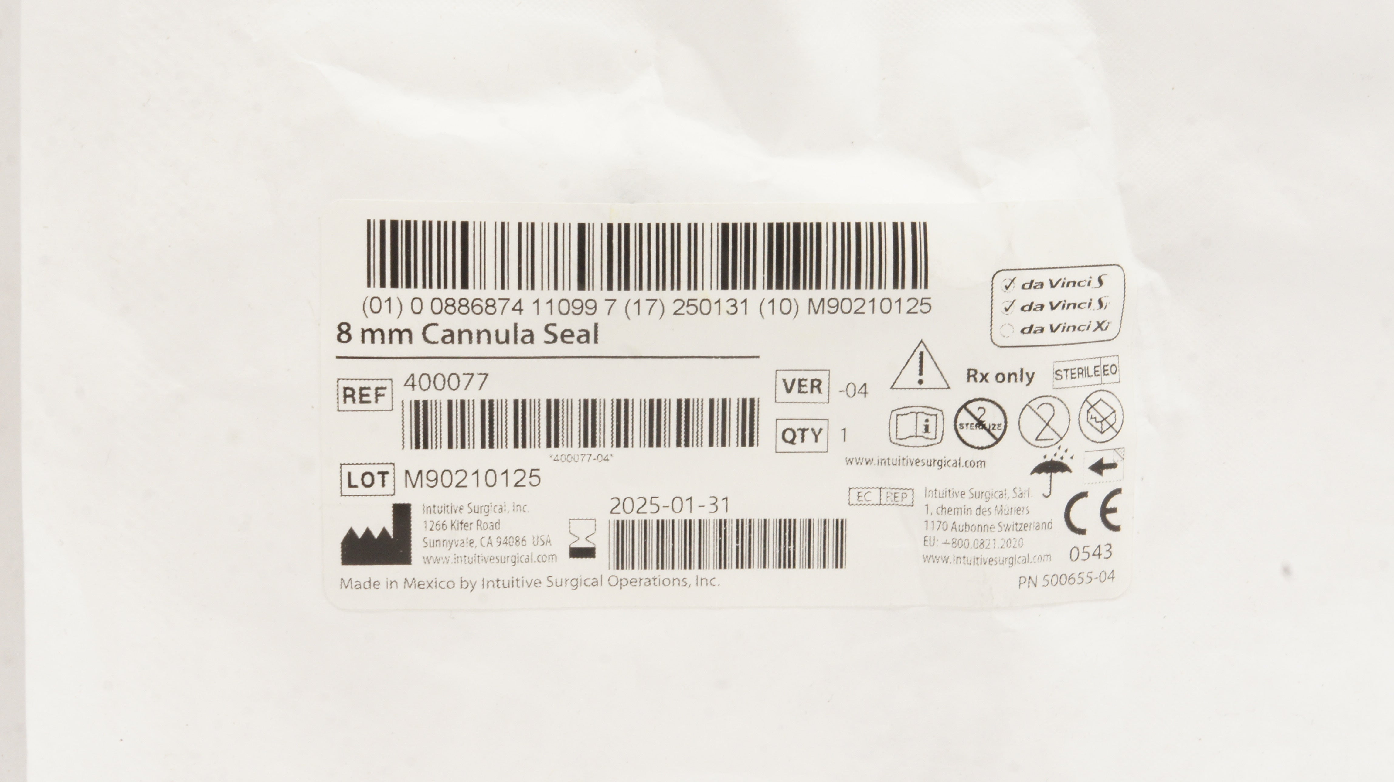 Intuitive Surgical 400077 da Vinci S, da Vinci Si Cannula Seal 8mm