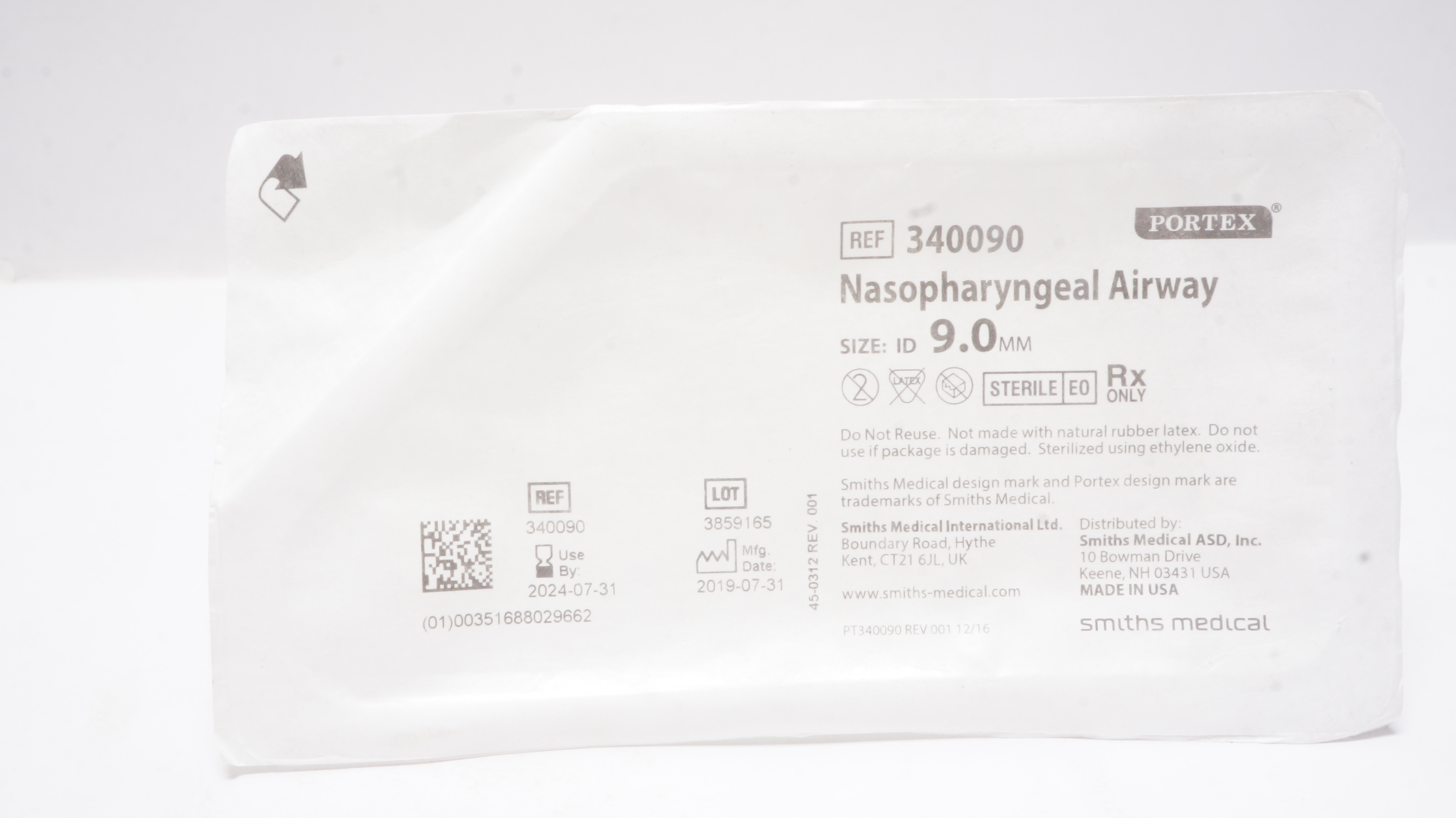 Smiths Medical 340090 Portex Nasopharyngeal Airway ID 9.0mm