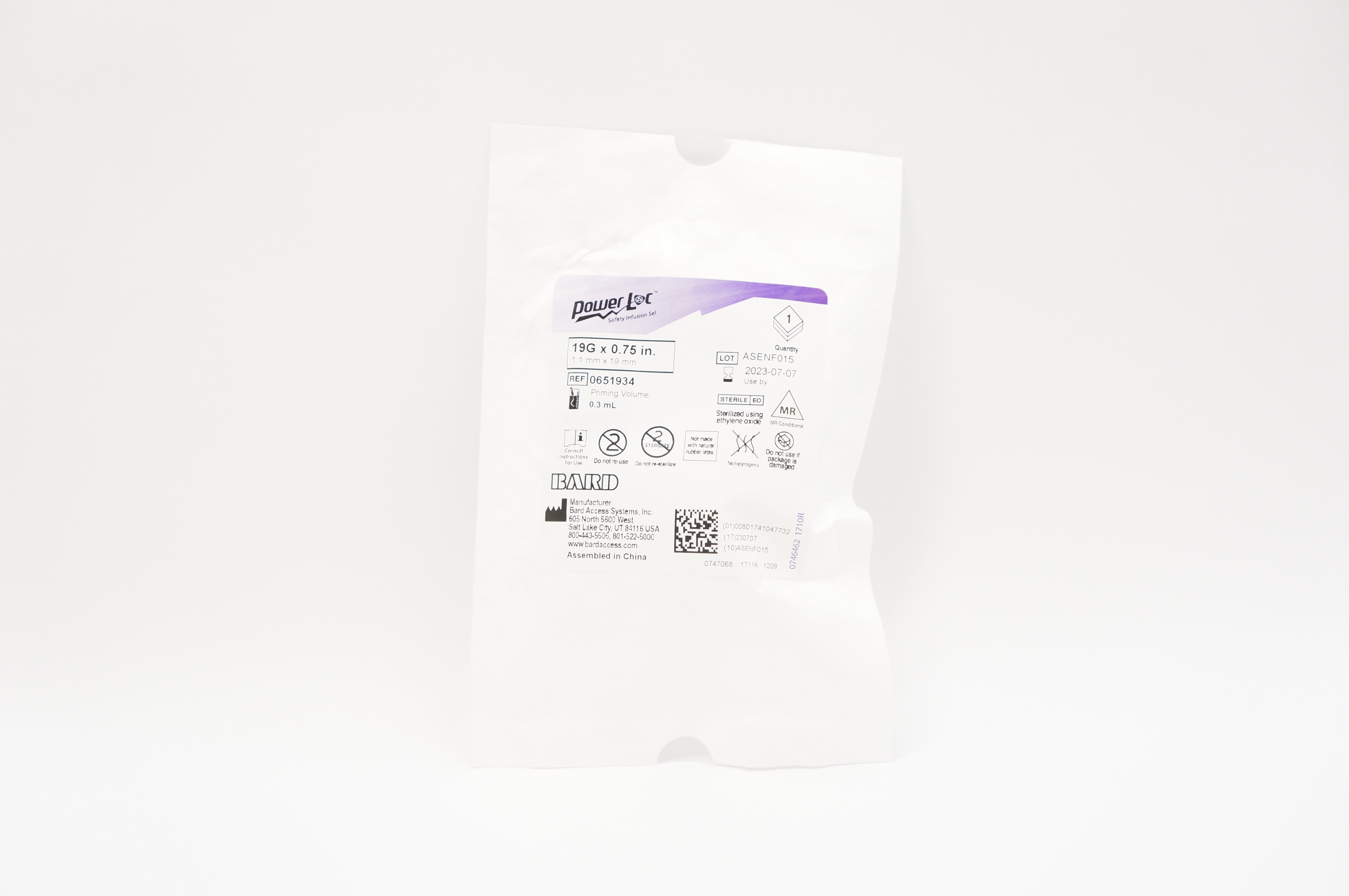 Bard 0651934 PowerLoc Safety Infusion Set 19G x 0.75 Inch Sign 5ml/Sec