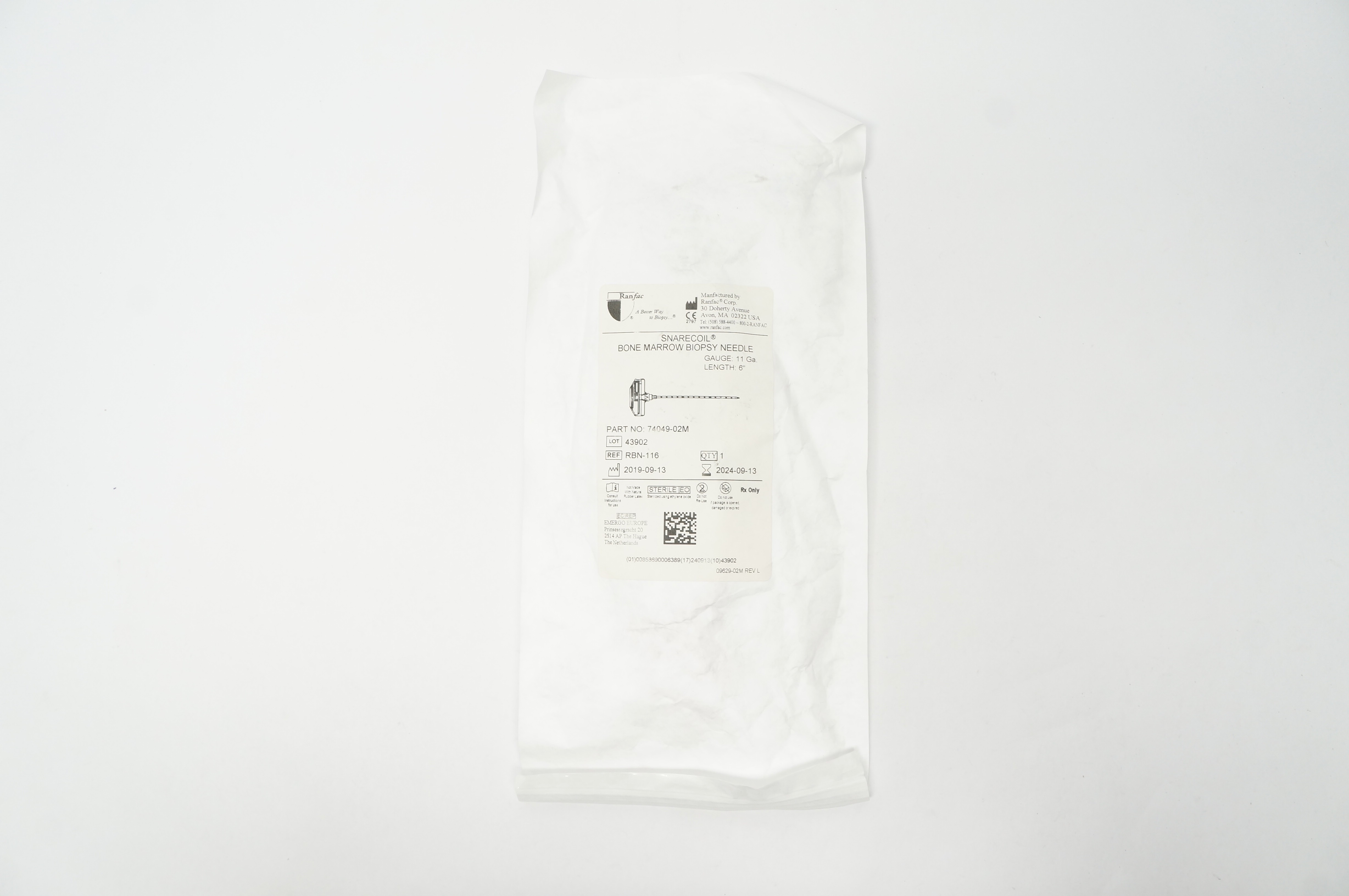 Ranfac RBN-116 Snarecoil Bone Marrow Biopsy Needle 11Ga x 6inch