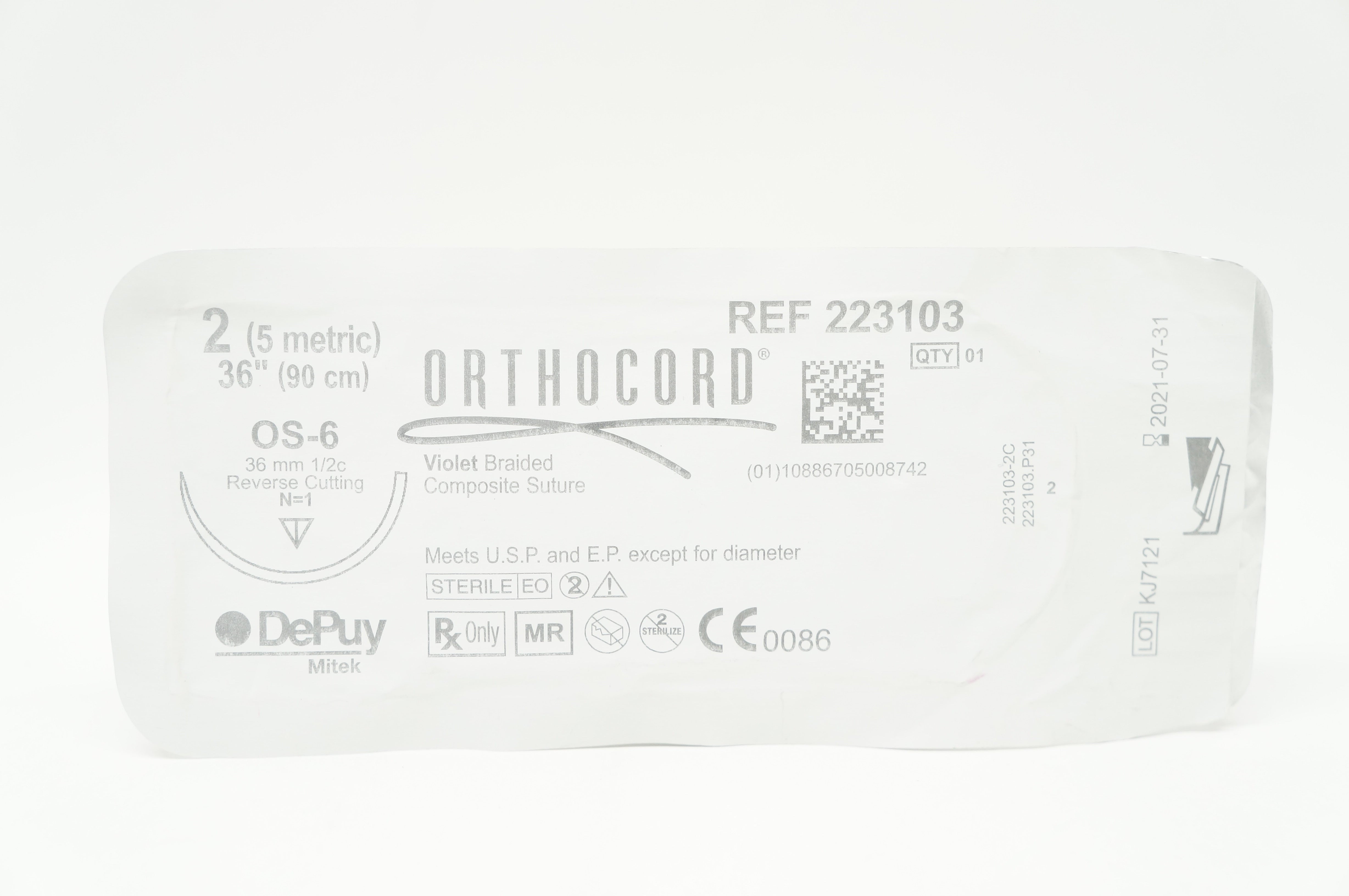 DePuy 223103 2 Mitek Orthocord Stre OS-6 36mm 1/2c Reverse Cutting, 36inch (x)