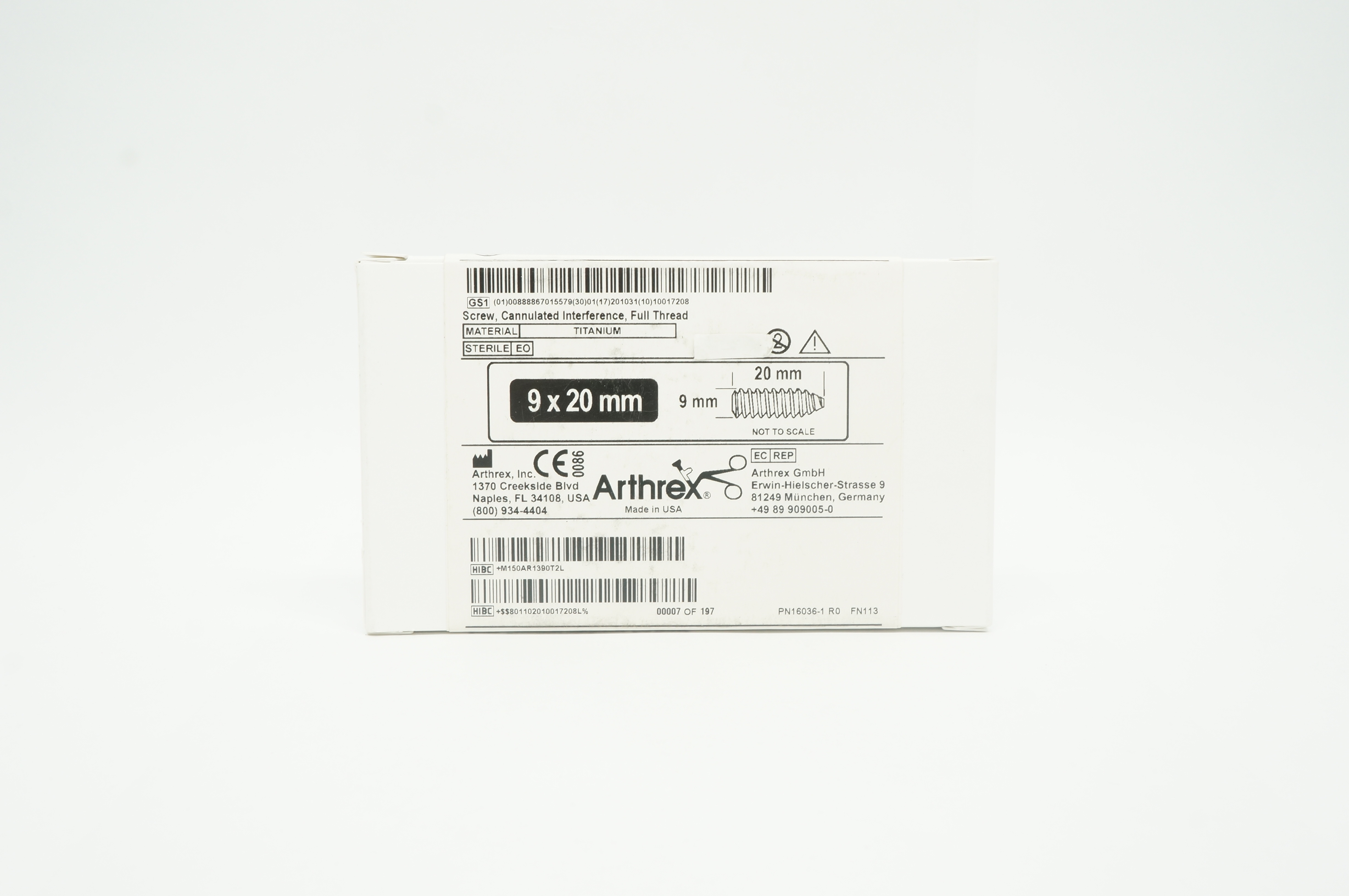 Arthrex AR-1390T Screw Cannulated Interference, Full Thread 9mm x 20mm (x)