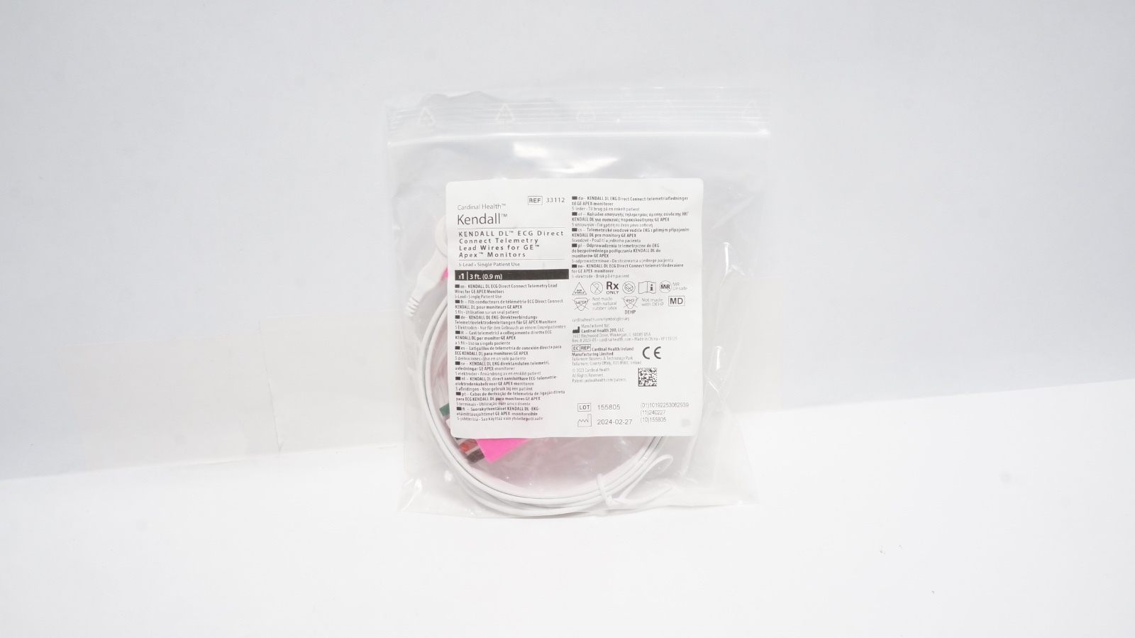 Cardinal Health 33112 Kendall DL ECG Lead Wires 5-Lead 3ft