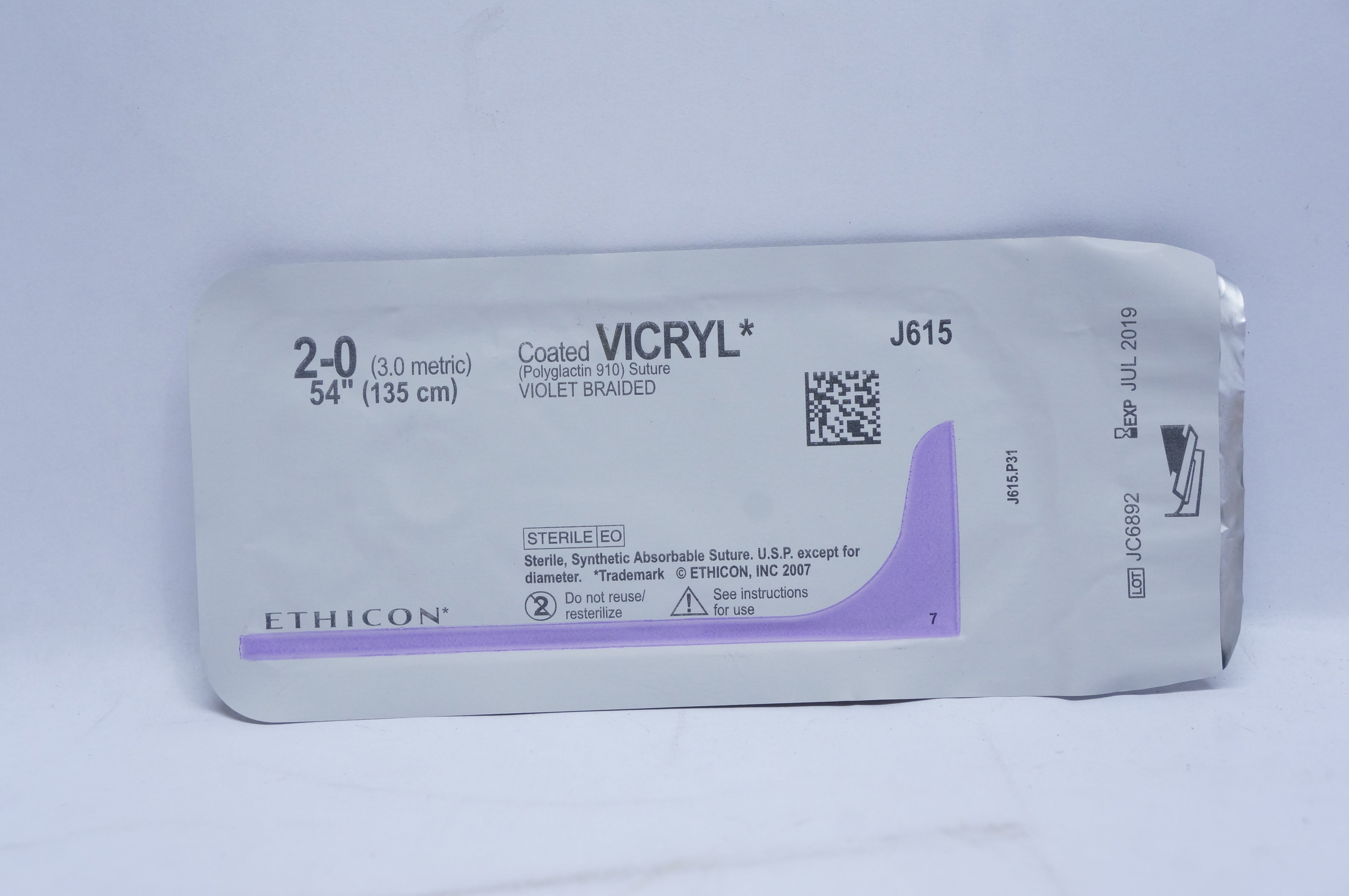 Ethicon J615 2-0 VICRYL, Violet Braided, 54inch (x)