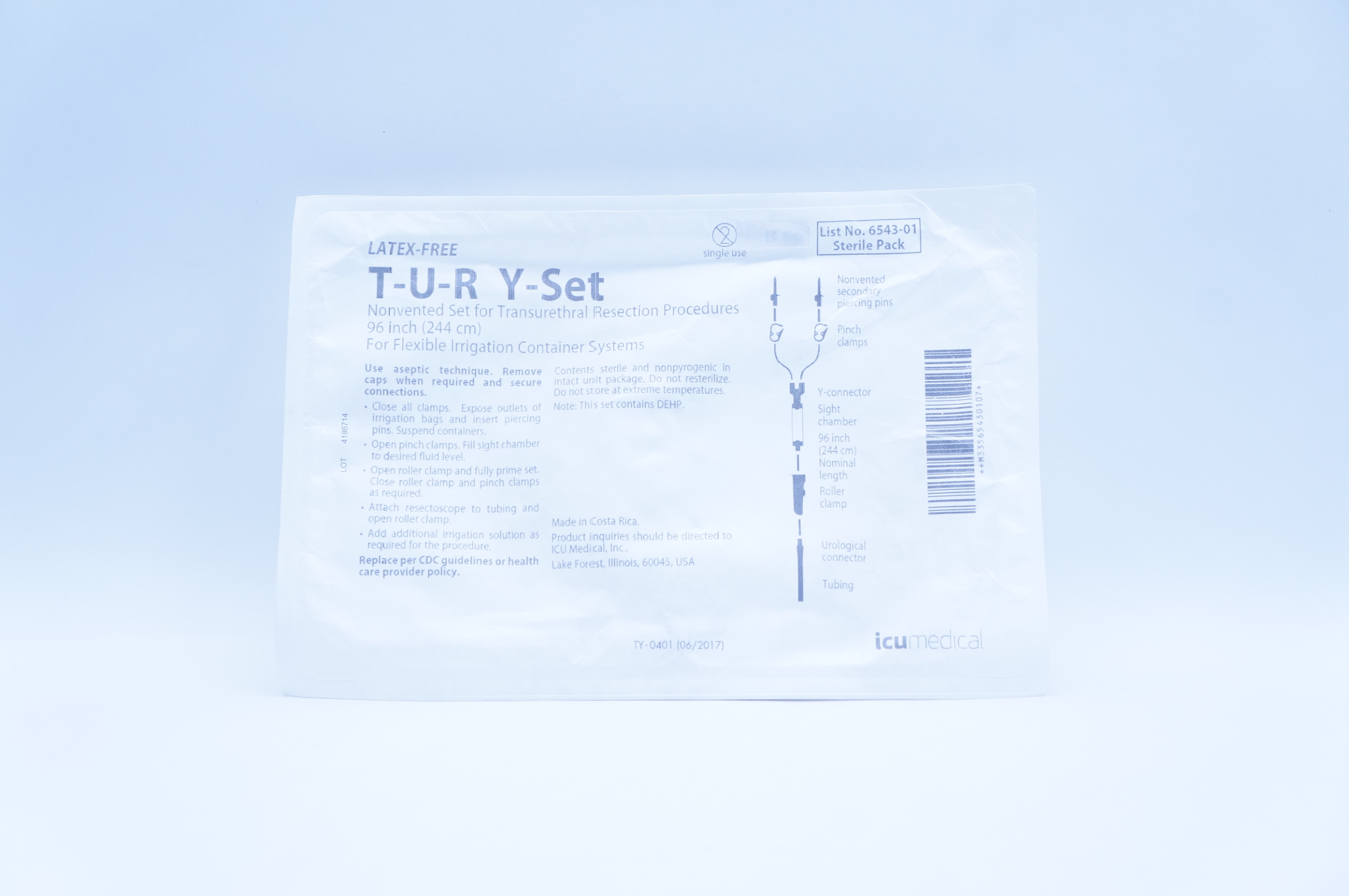 ICU Medical 6543-01 T-U-R Y-Stet Nonvented Set for Transurethral Resection 96 inch