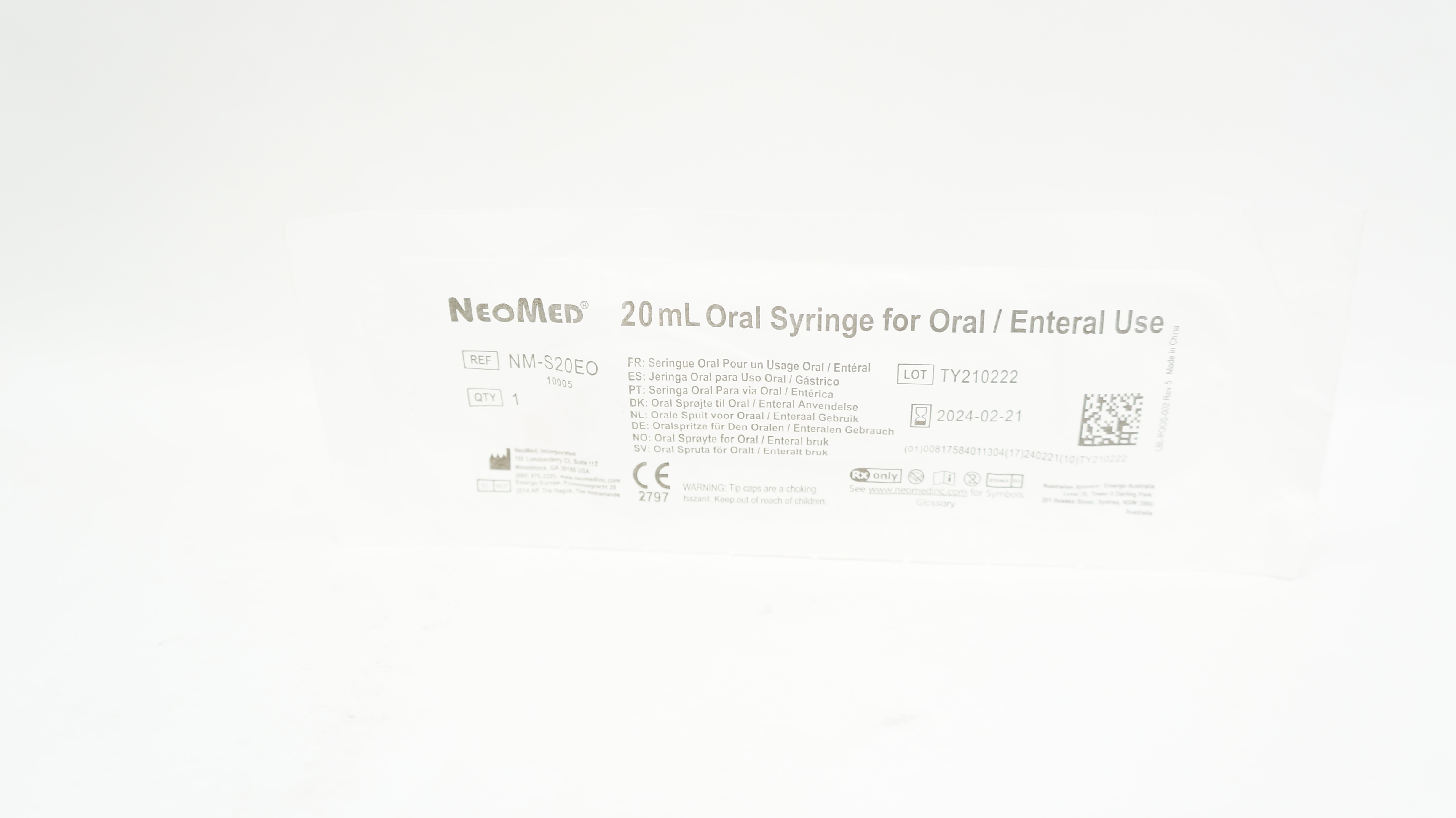 NeoMed NM-S20EO 20mL Oral Syringe for Oral / Enteral Use