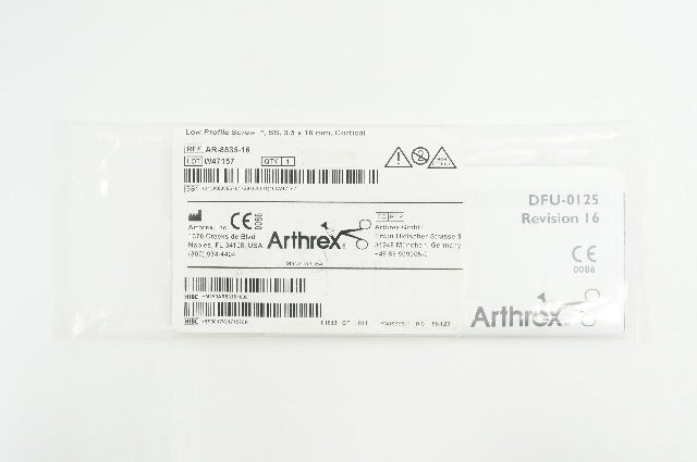 Arthrex AR-8835-16 Low Proﬁle Nonlocking Screw, SS, 3.5 x 16 mm, Cortical