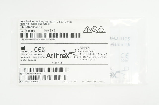 Arthrex AR-8835L-12 Low Profile Locking Screw, Stainless Steel 3.5 x 12mm