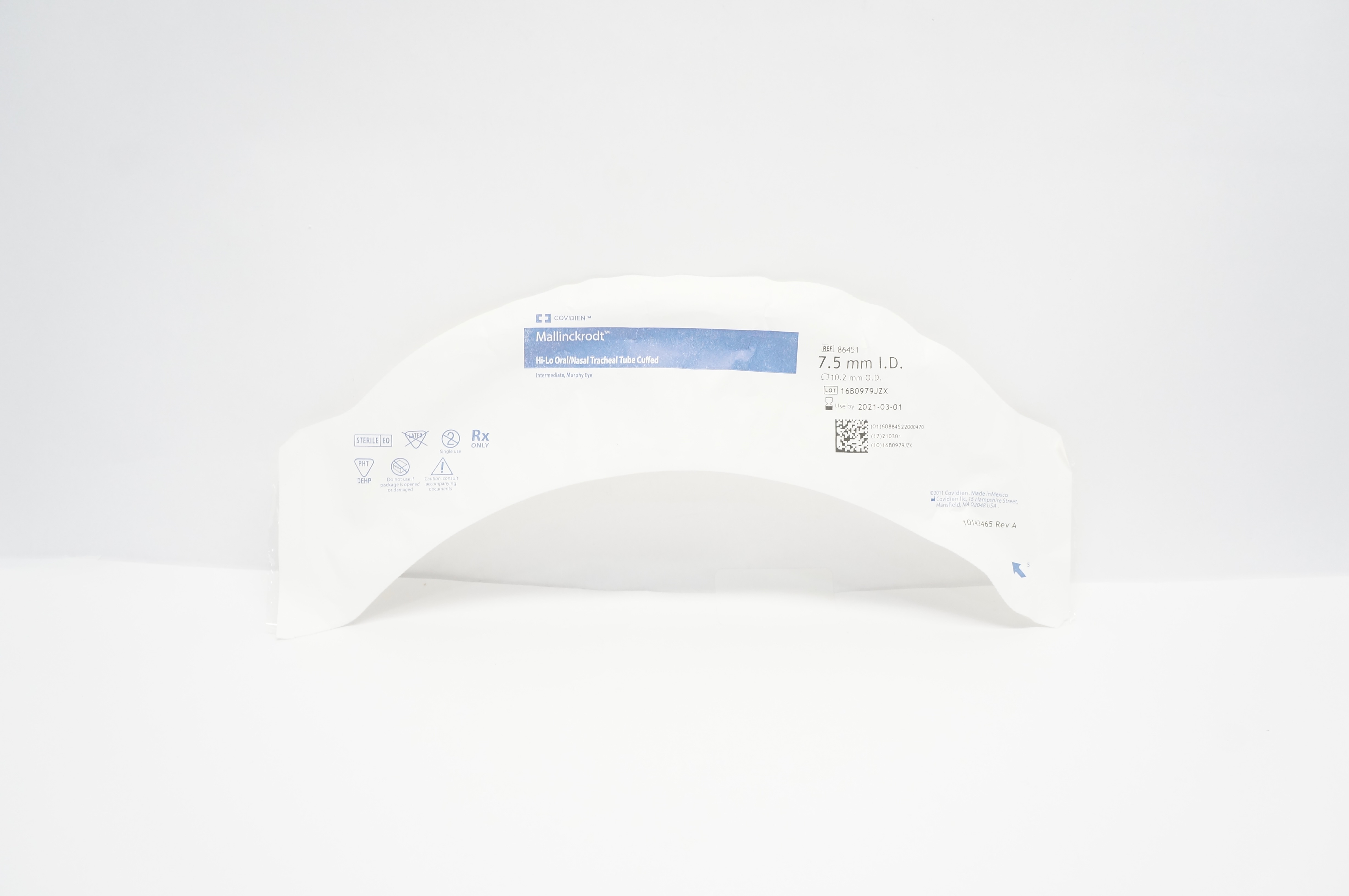Covidien 86451 Mallinckrodt Hi-Lo Oral/Nasal Tracheal Tube Cuffed 7.5x10.2mm (x)