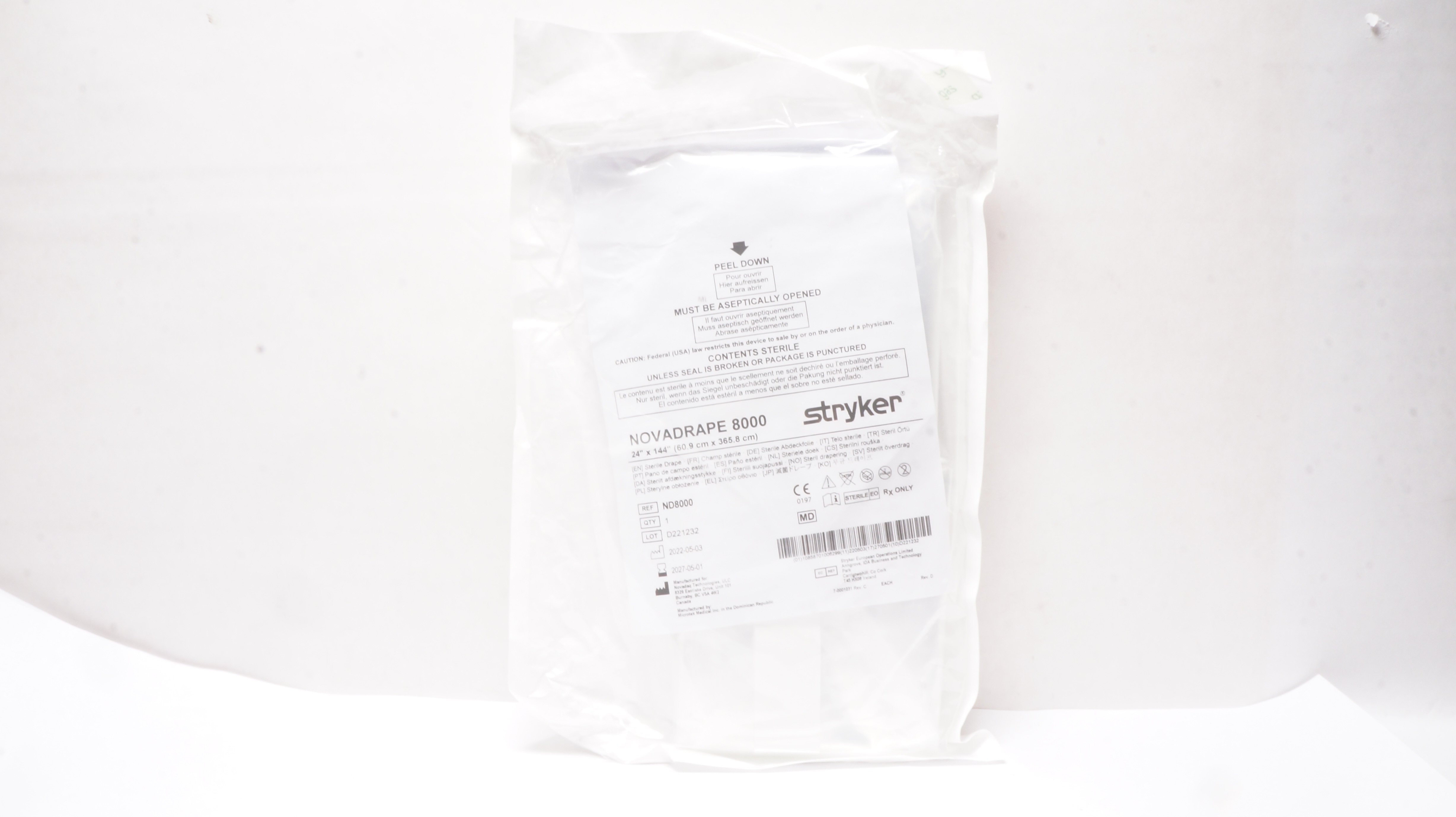 Microtek ND8000 Stryker NOVADRAPE 8000 Sterile Drape 24inch x 144inch