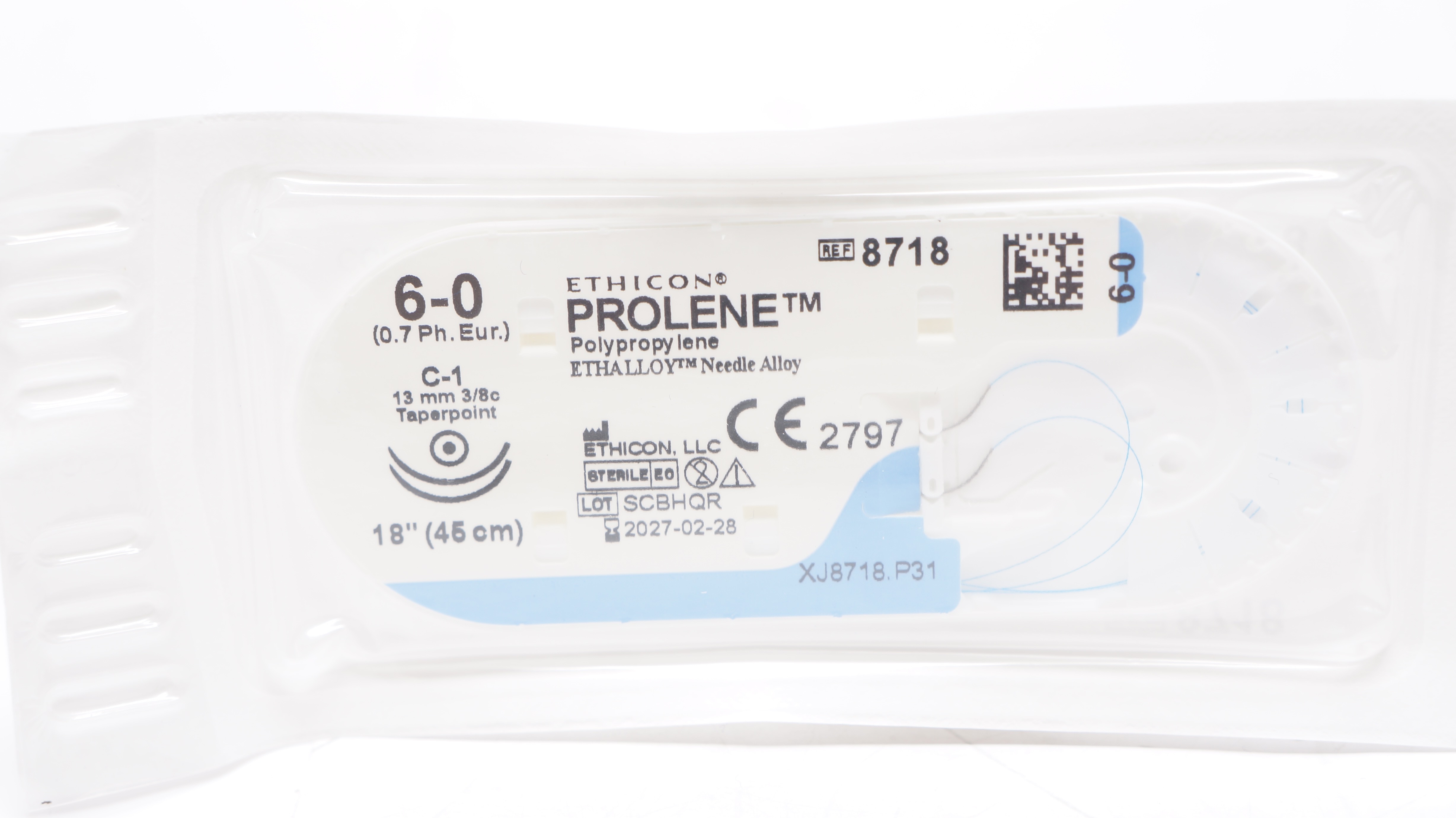 Ethicon 8718 6-0 PROLENE Polypropylene Stre C-1, 13mm 3/8c Taperpoint, 18inch