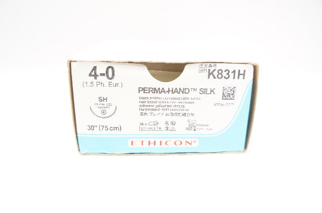 Ethicon K831H 4-0 Perma-Hand Silk SH 26mm 1/2c Taper 30inch - Box of 32