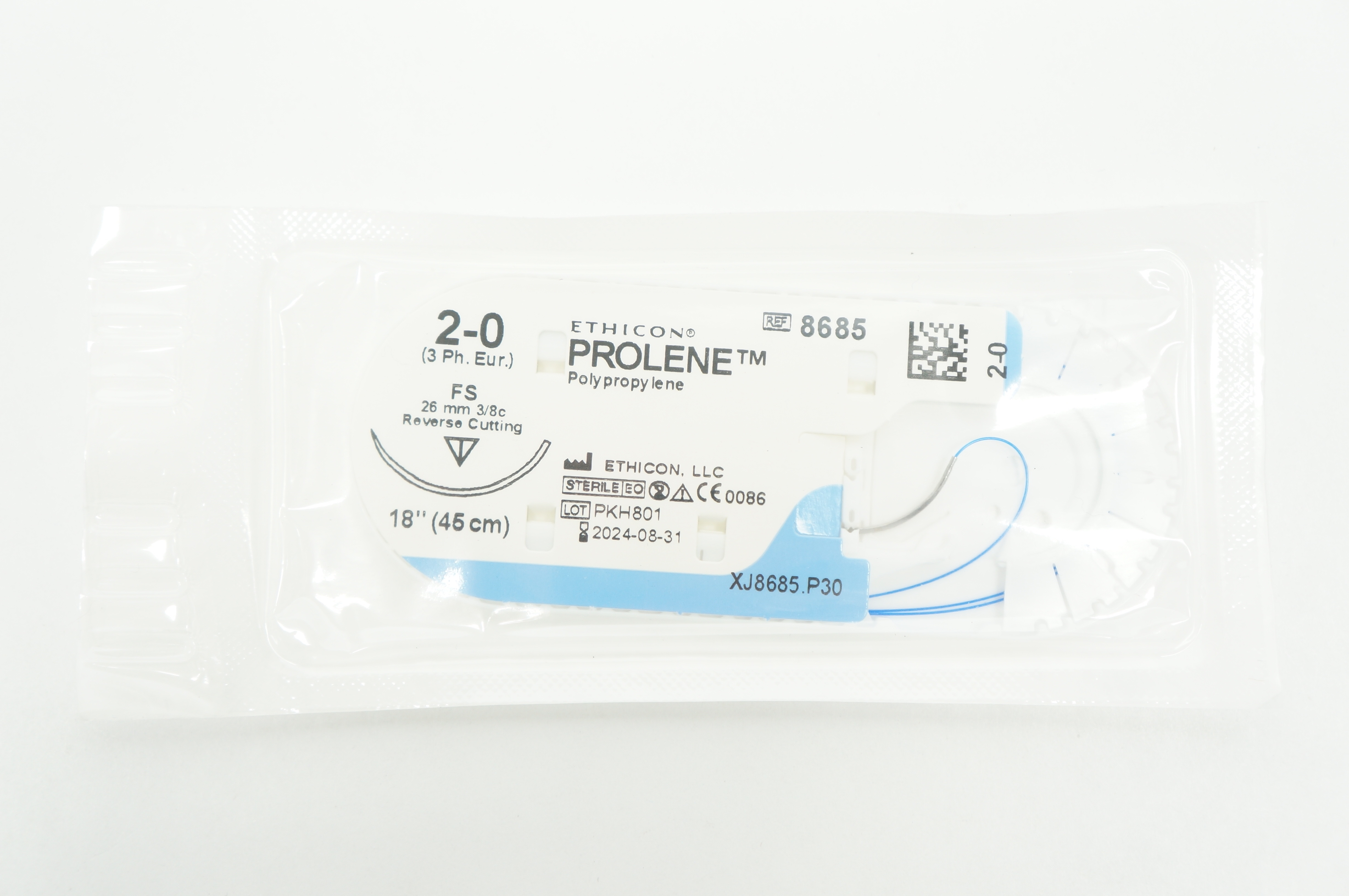 Ethicon 8685 2-0 PROLENE, FS, 26mm 3/8c Reverse Cutting, 18inch